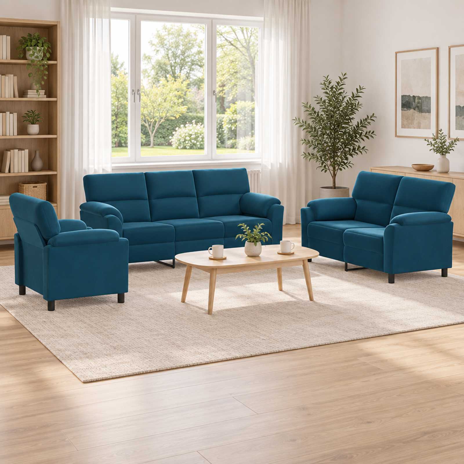 3430485_1.jpg vidaXL Sada pohoviek 3 pcs Modrá Zamat – Obrázok 1