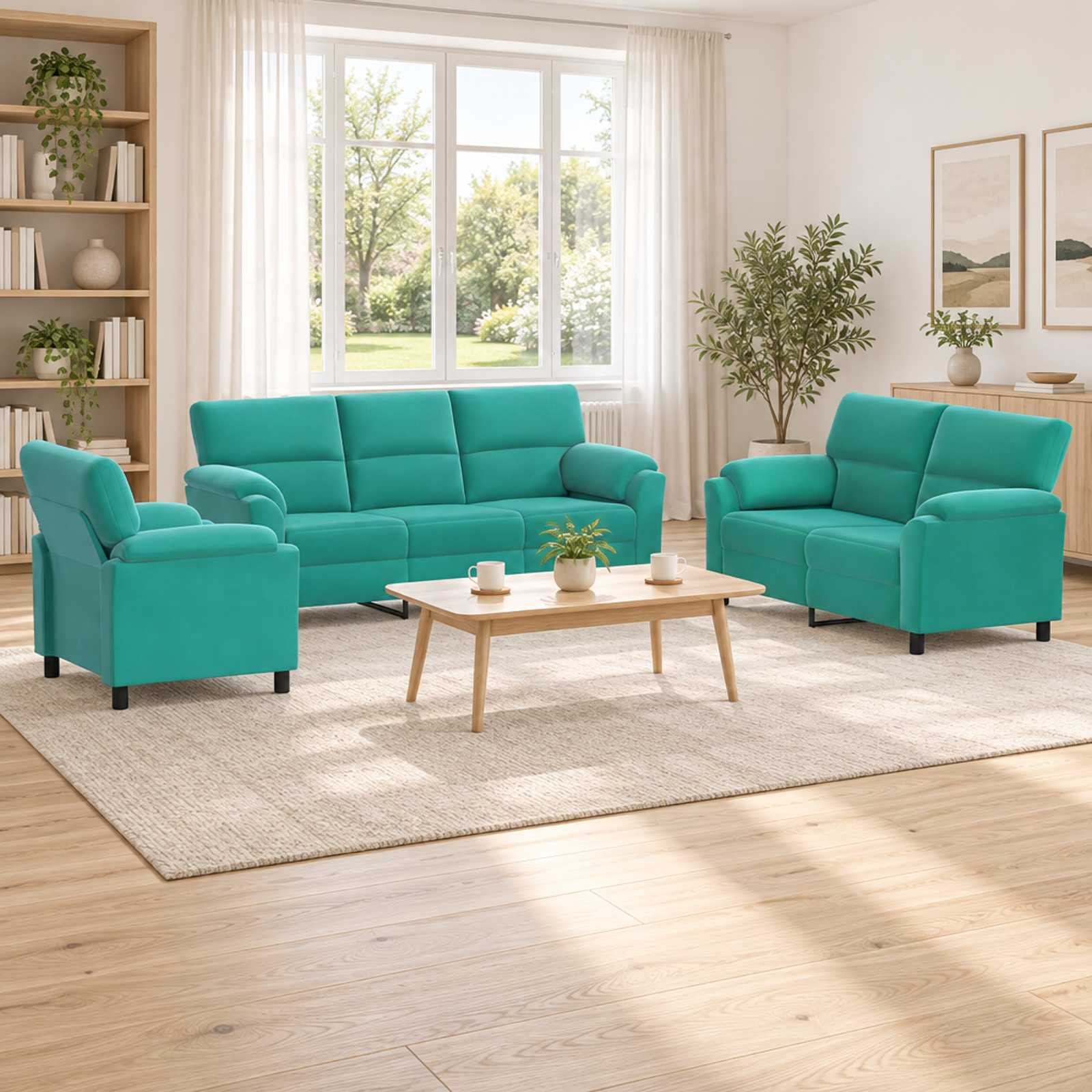 3430486_1.jpg vidaXL Sada pohoviek 3 pcs Tyrkysová Zamat – Obrázok 1