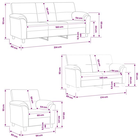 vidaXL Sada pohoviek 3 pcs Policajná modrá Zamat – Obrázok 9