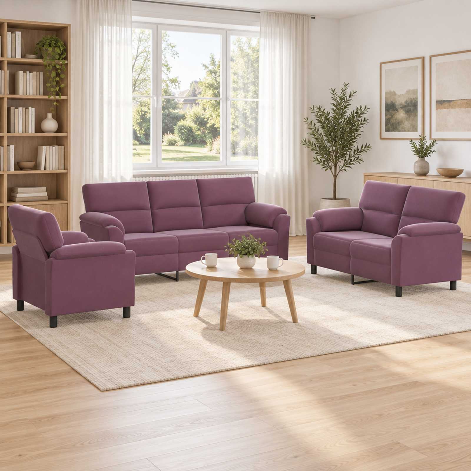 3430489_1.jpg vidaXL Sada pohoviek 3 pcs Fialová Zamat – Obrázok 1