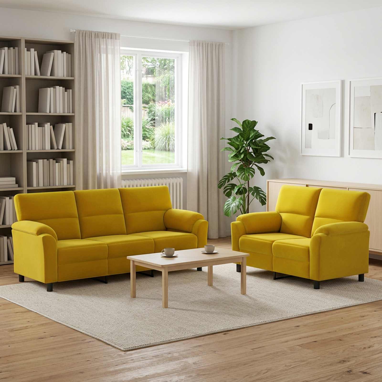 3430497_1.jpg vidaXL Sada pohoviek 2 pcs Žltá Zamat – Obrázok 1