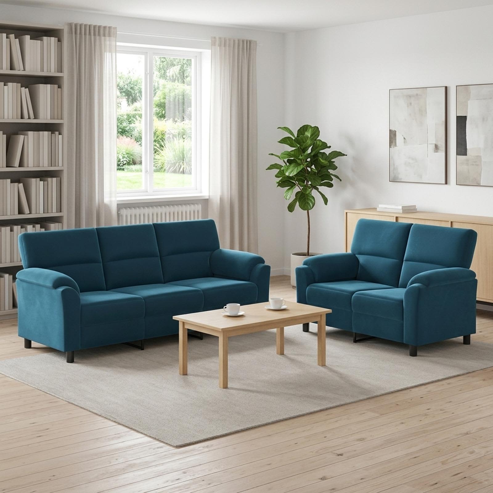 3430499_1.jpg vidaXL Sada pohoviek 2 pcs Modrá Zamat – Obrázok 1