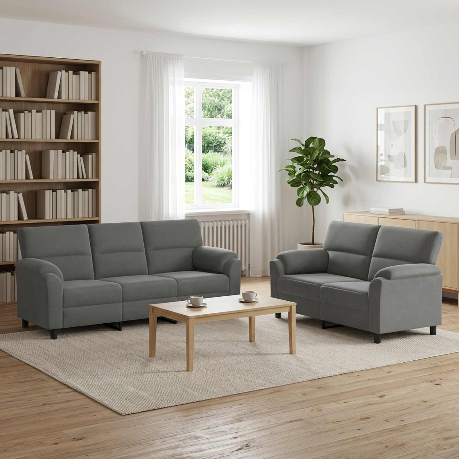 3430505_1.jpg vidaXL Sada pohoviek 2 pcs Tmavosivá Zamat – Obrázok 1