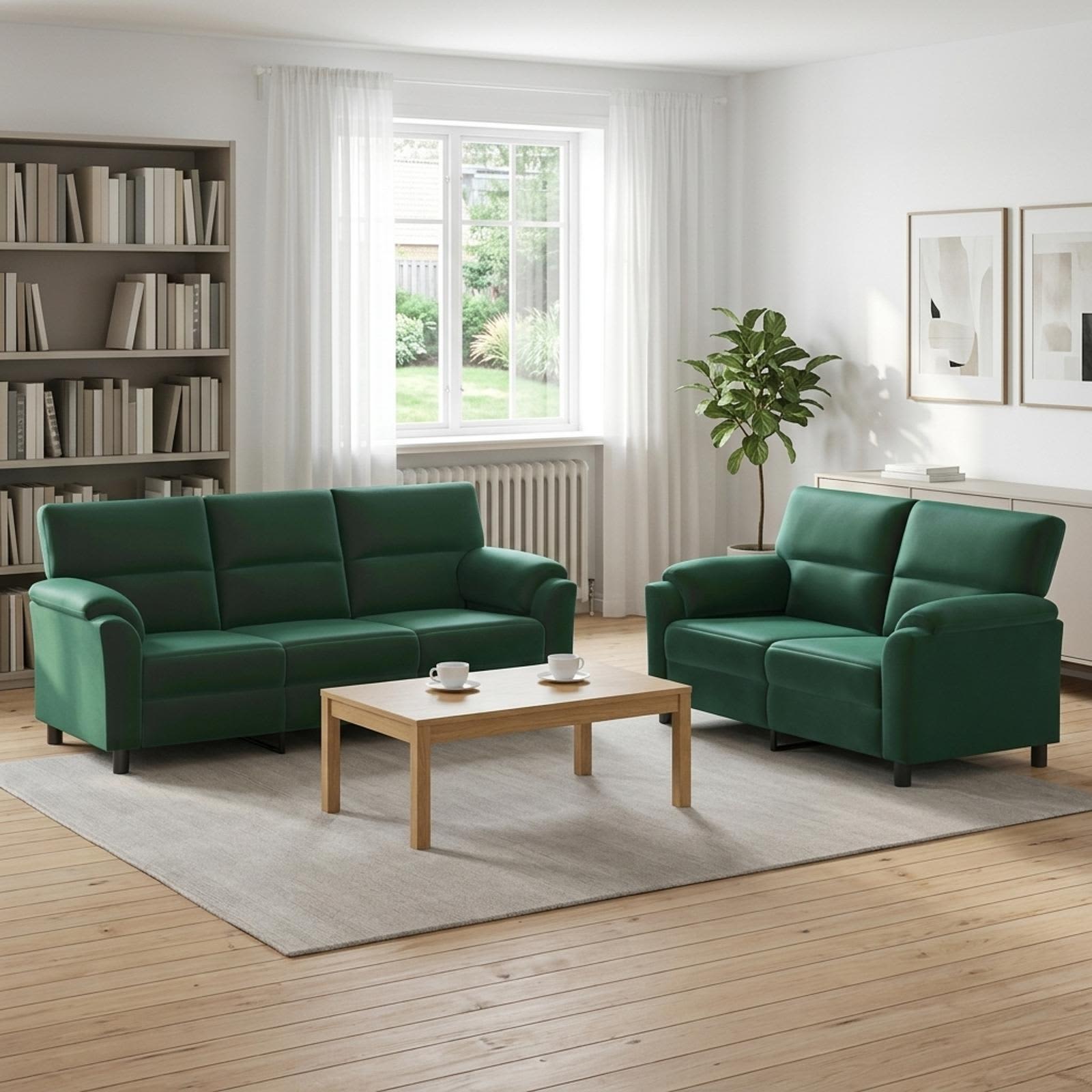 3430506_1.jpg vidaXL Sada pohoviek 2 pcs Tmavozelená Zamat – Obrázok 1