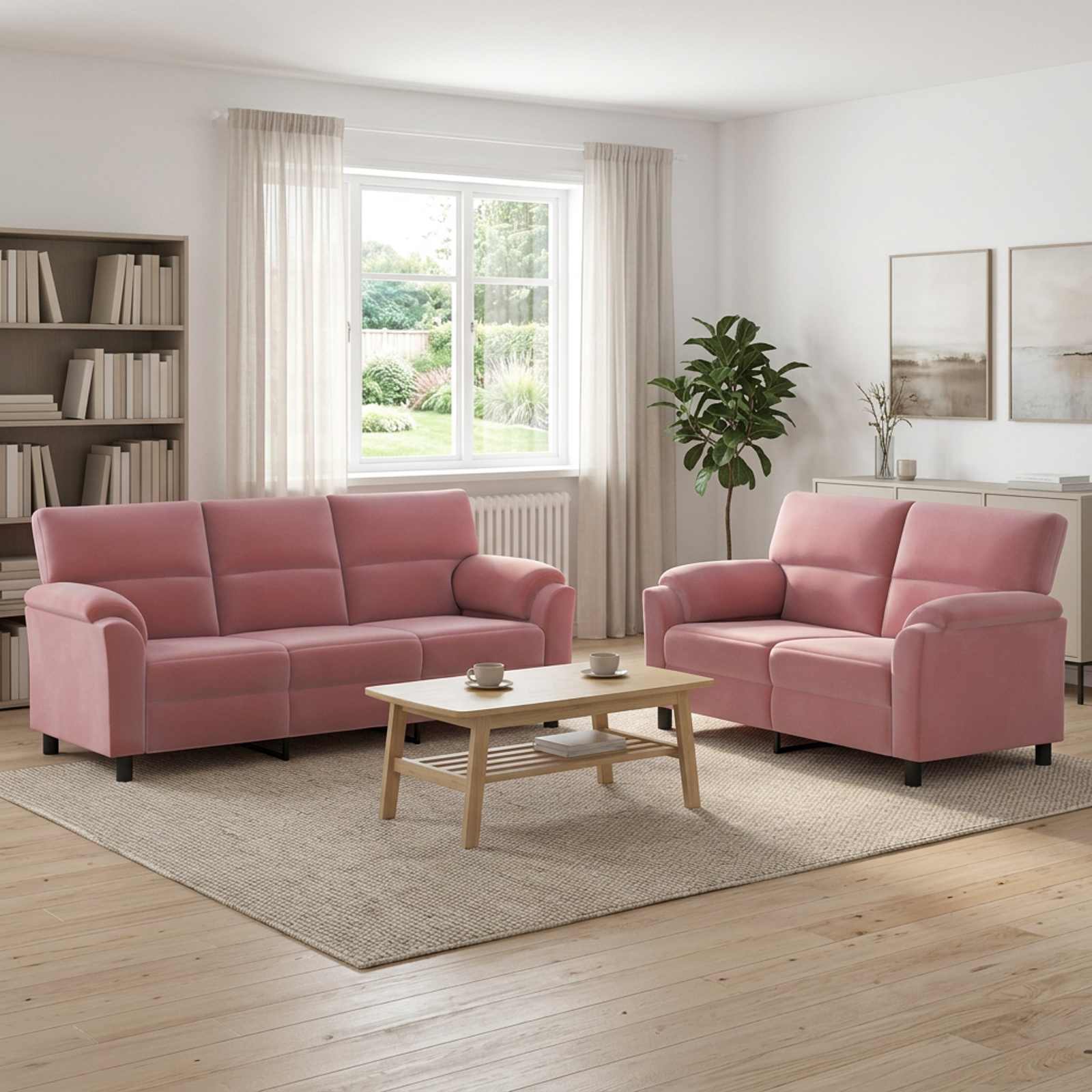 3430508_1.jpg vidaXL Sada pohoviek 2 pcs Ružová Zamat – Obrázok 1