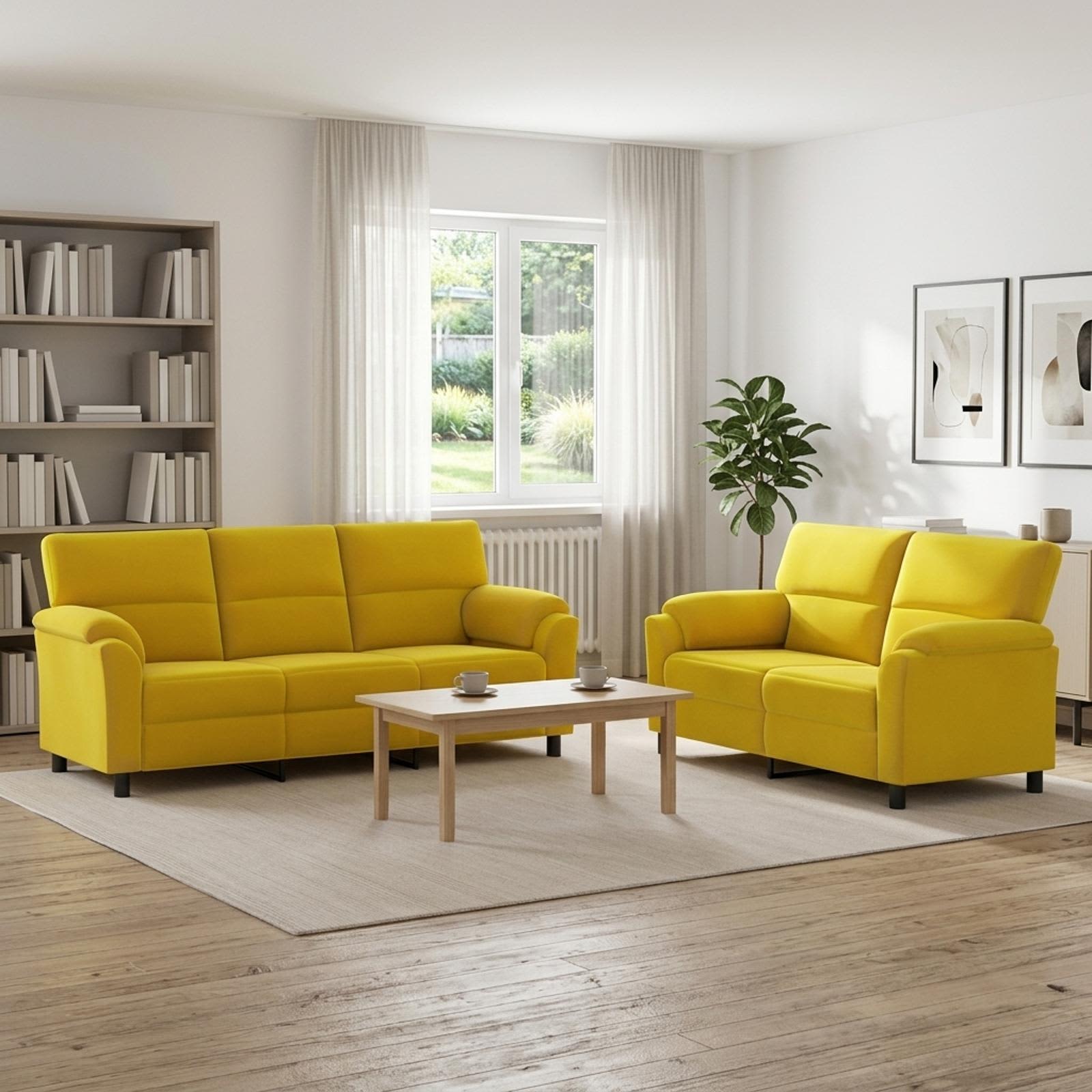 3430511_1.jpg vidaXL Sada pohoviek 2 pcs Žltá Zamat – Obrázok 1