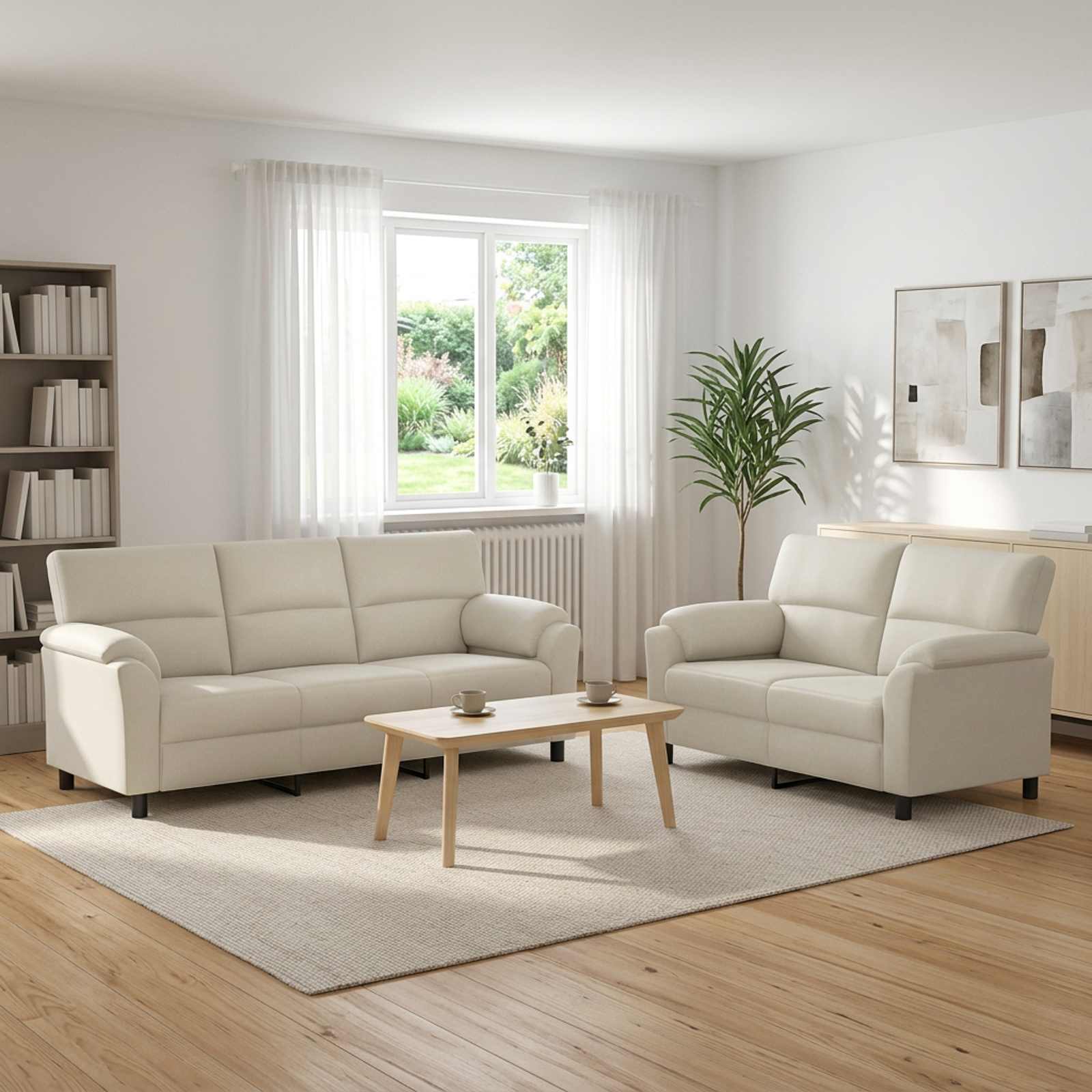 3430512_1.jpg vidaXL Sada pohoviek 2 pcs Krémová Zamat – Obrázok 1