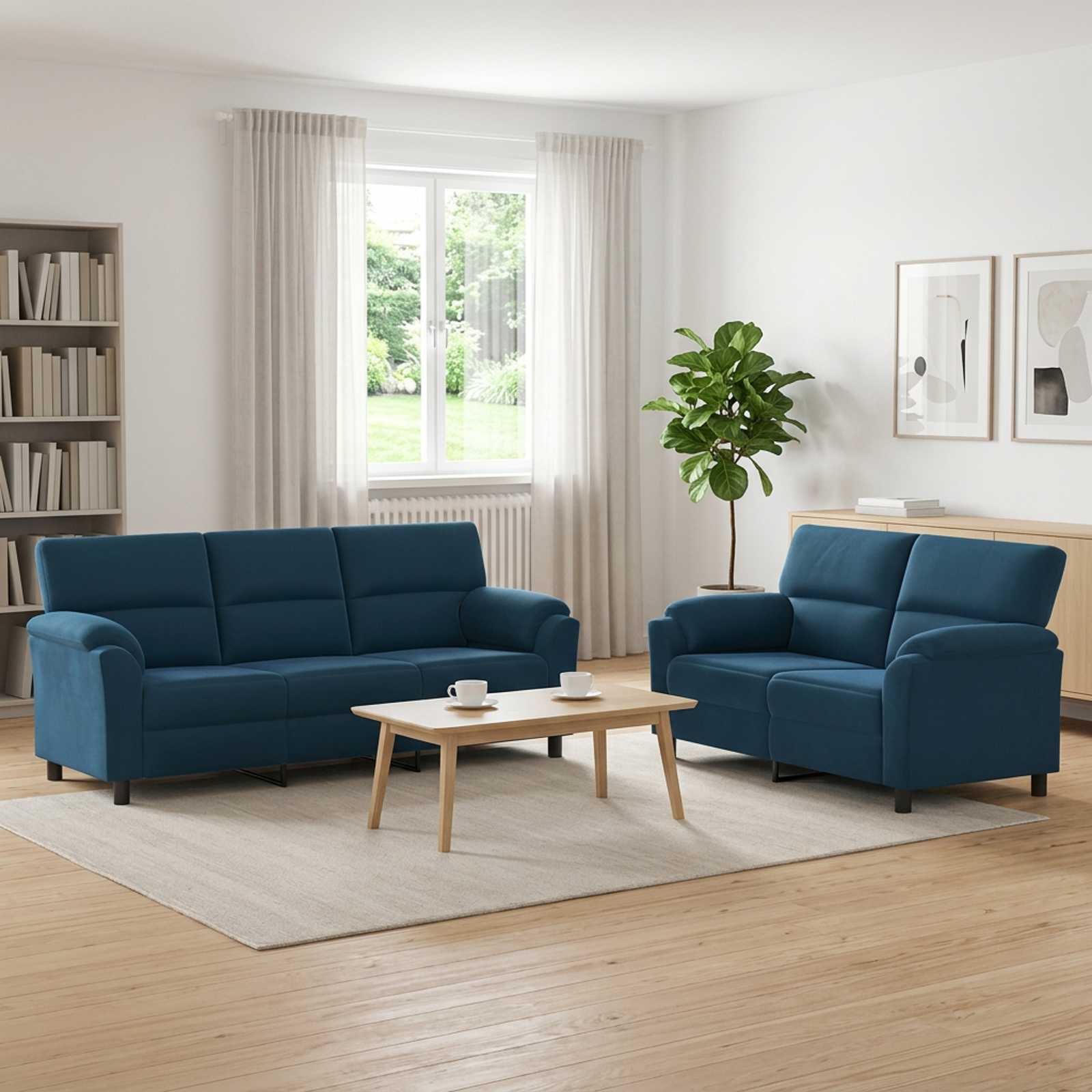 3430513_1.jpg vidaXL Sada pohoviek 2 pcs Modrá Zamat – Obrázok 1