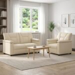 vidaXL Sada pohoviek 2 pcs Krémová Umelá koža