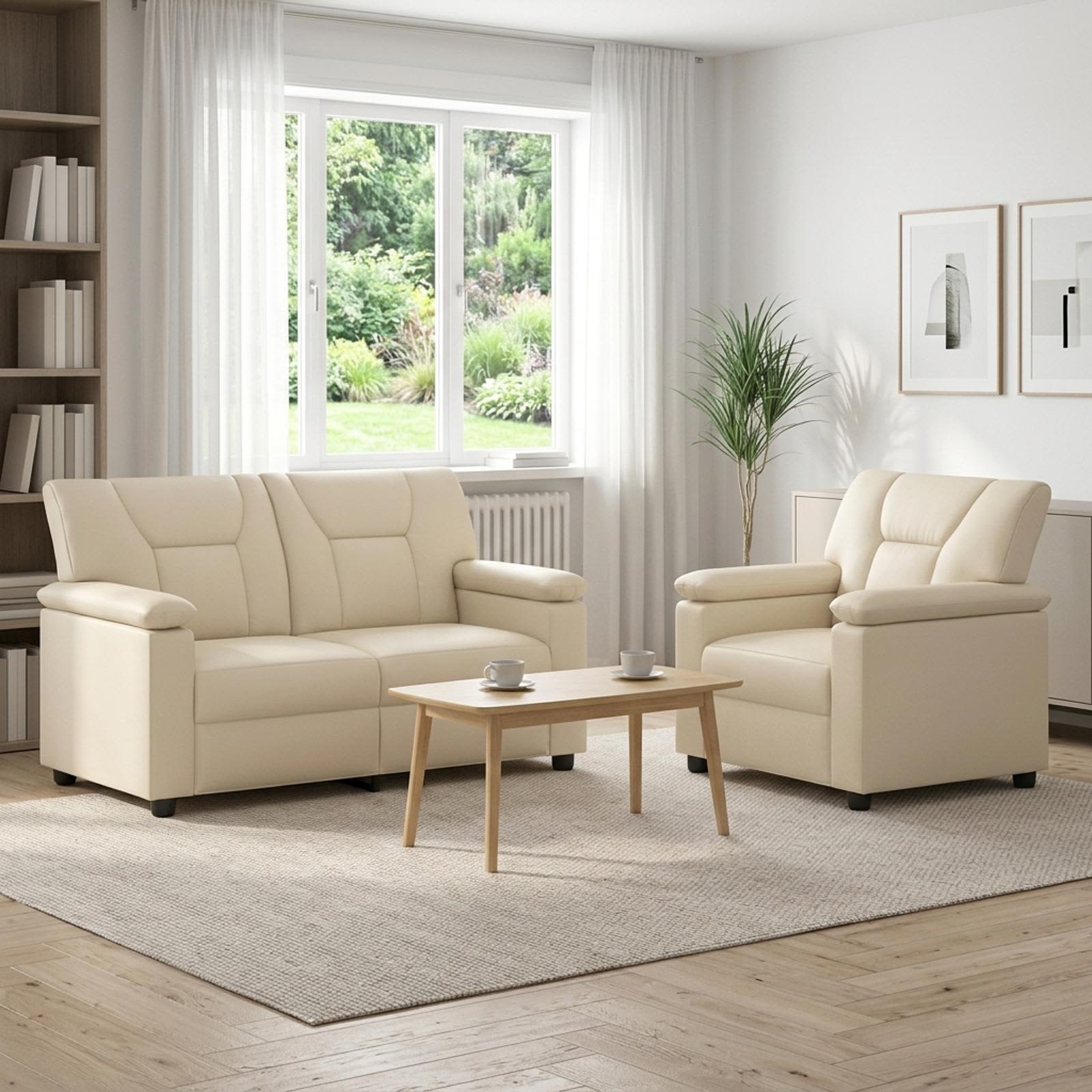 3430519_1.jpg vidaXL Sada pohoviek 2 pcs Krémová Umelá koža – Obrázok 1