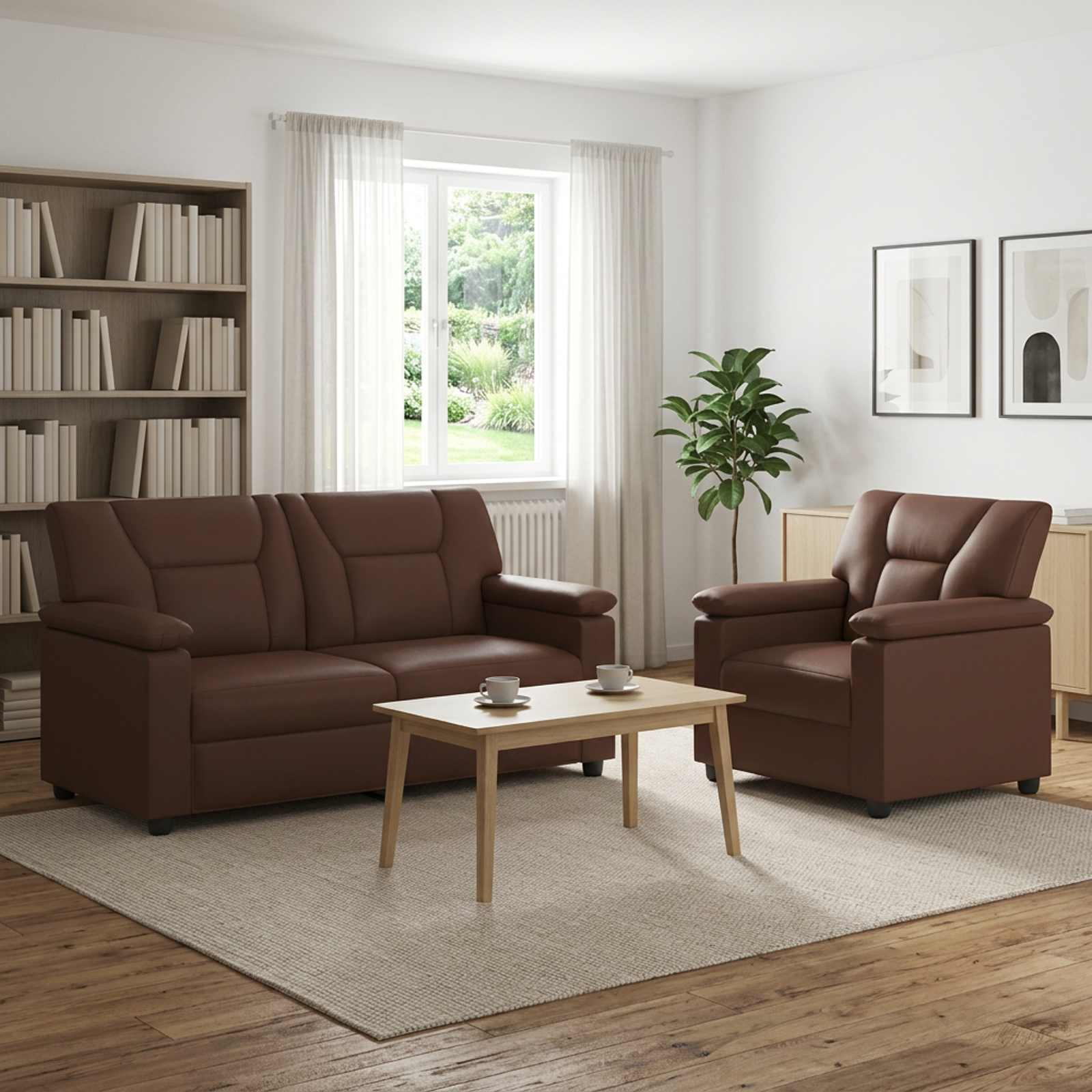 3430528_1.jpg vidaXL Sada pohoviek 2 pcs Hnedá Umelá koža – Obrázok 1