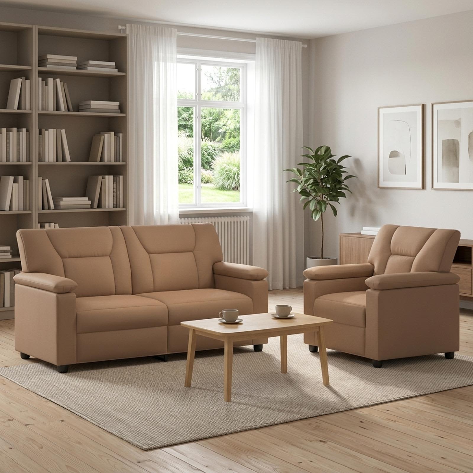 3430532_1.jpg vidaXL Sada pohoviek 2 pcs Kapučínová Umelá koža – Obrázok 1
