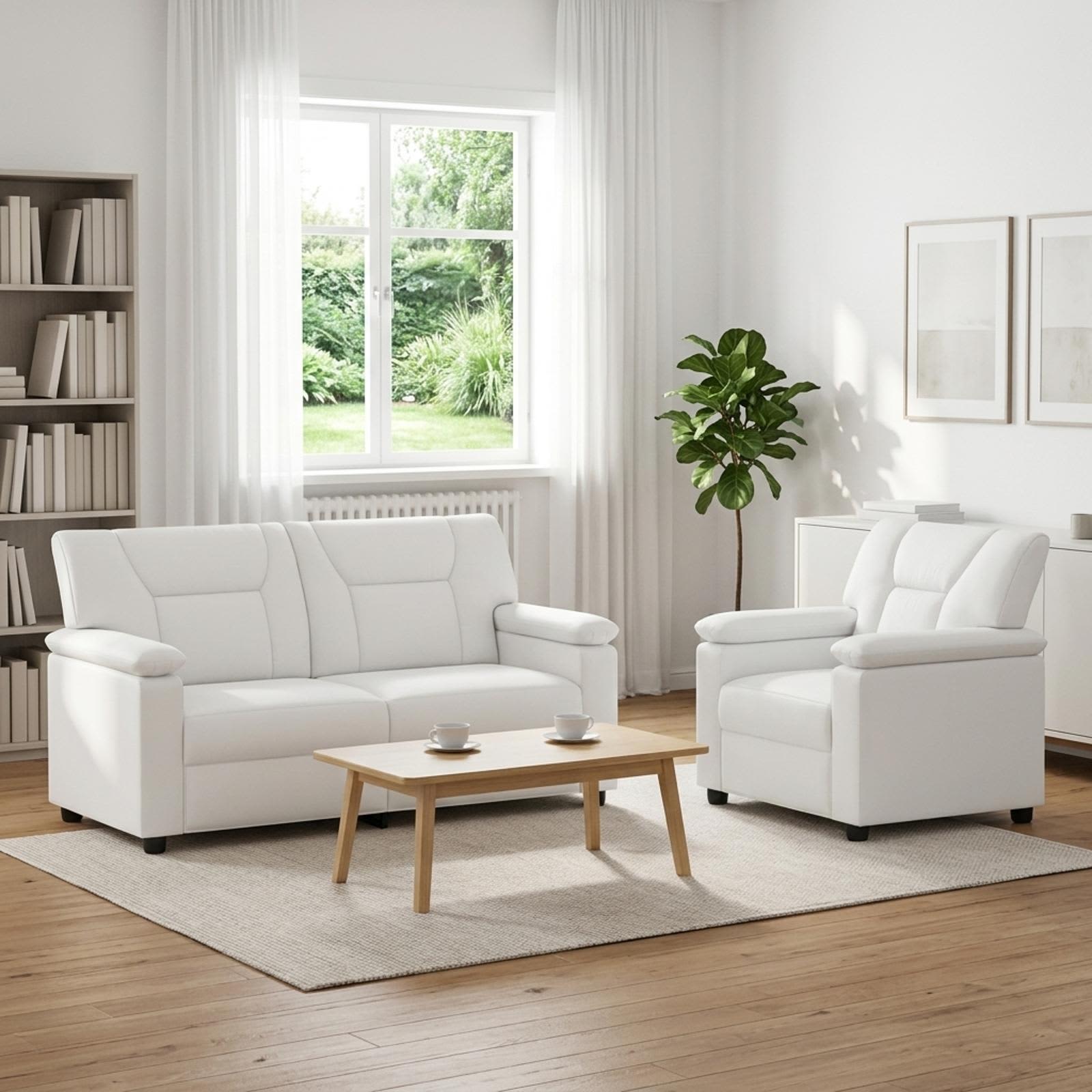3430533_1.jpg vidaXL Sada pohoviek 2 pcs Biela Umelá koža – Obrázok 1