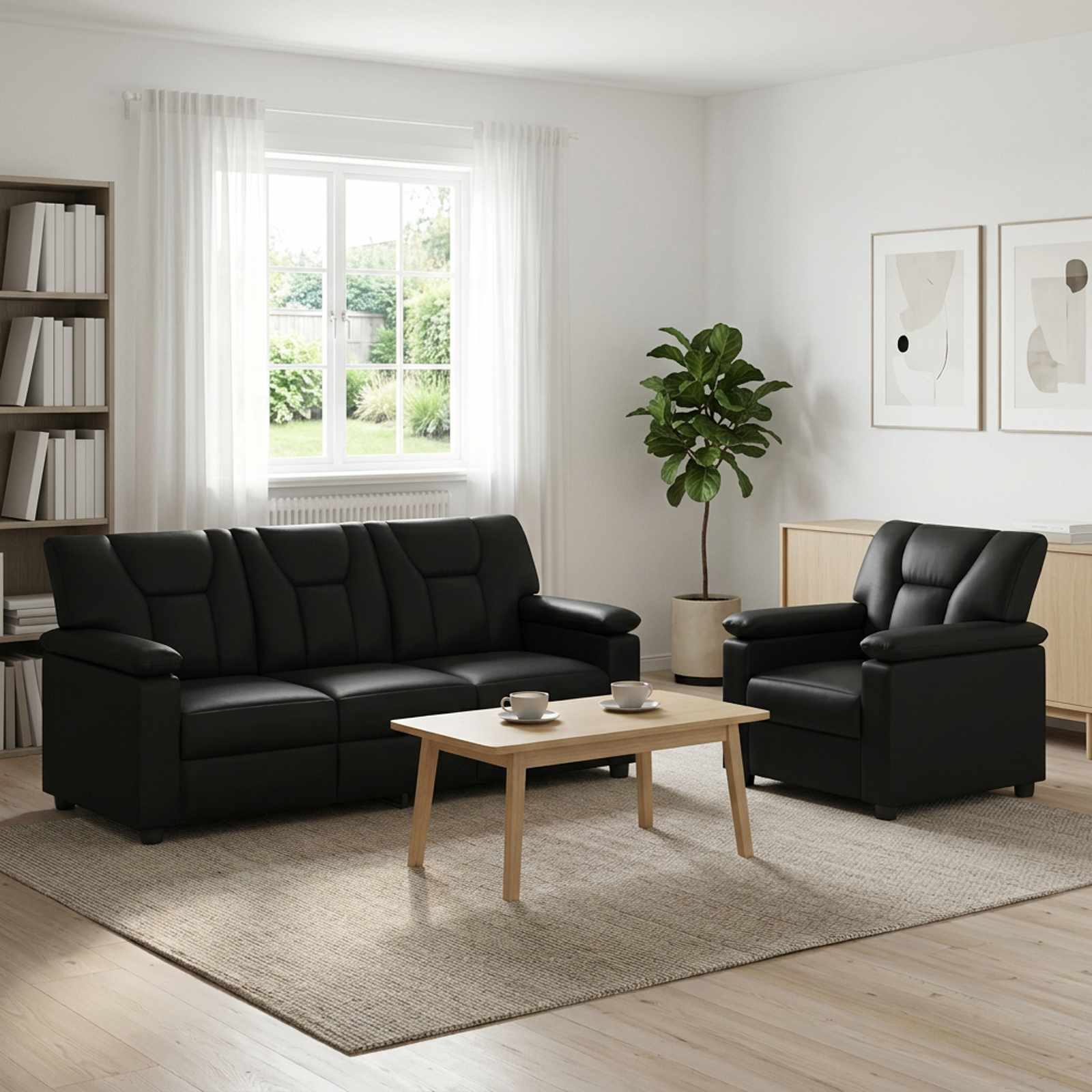 3430534_1.jpg vidaXL Sada pohoviek 2 pcs Čierna Umelá koža – Obrázok 1