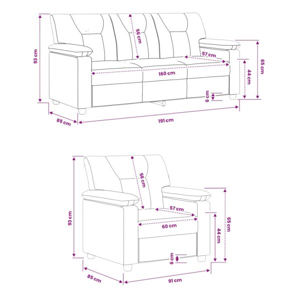 vidaXL Sada pohoviek 2 pcs Červená Umelá koža – Obrázok 8