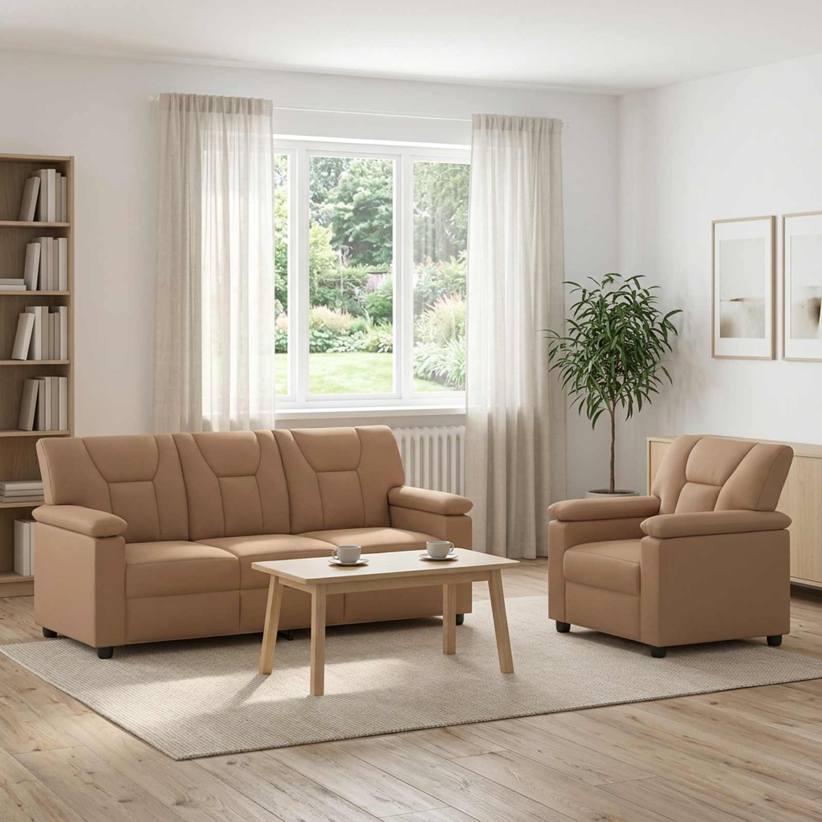 3430540_1.jpg vidaXL Sada pohoviek 2 pcs Kapučínová Umelá koža – Obrázok 1