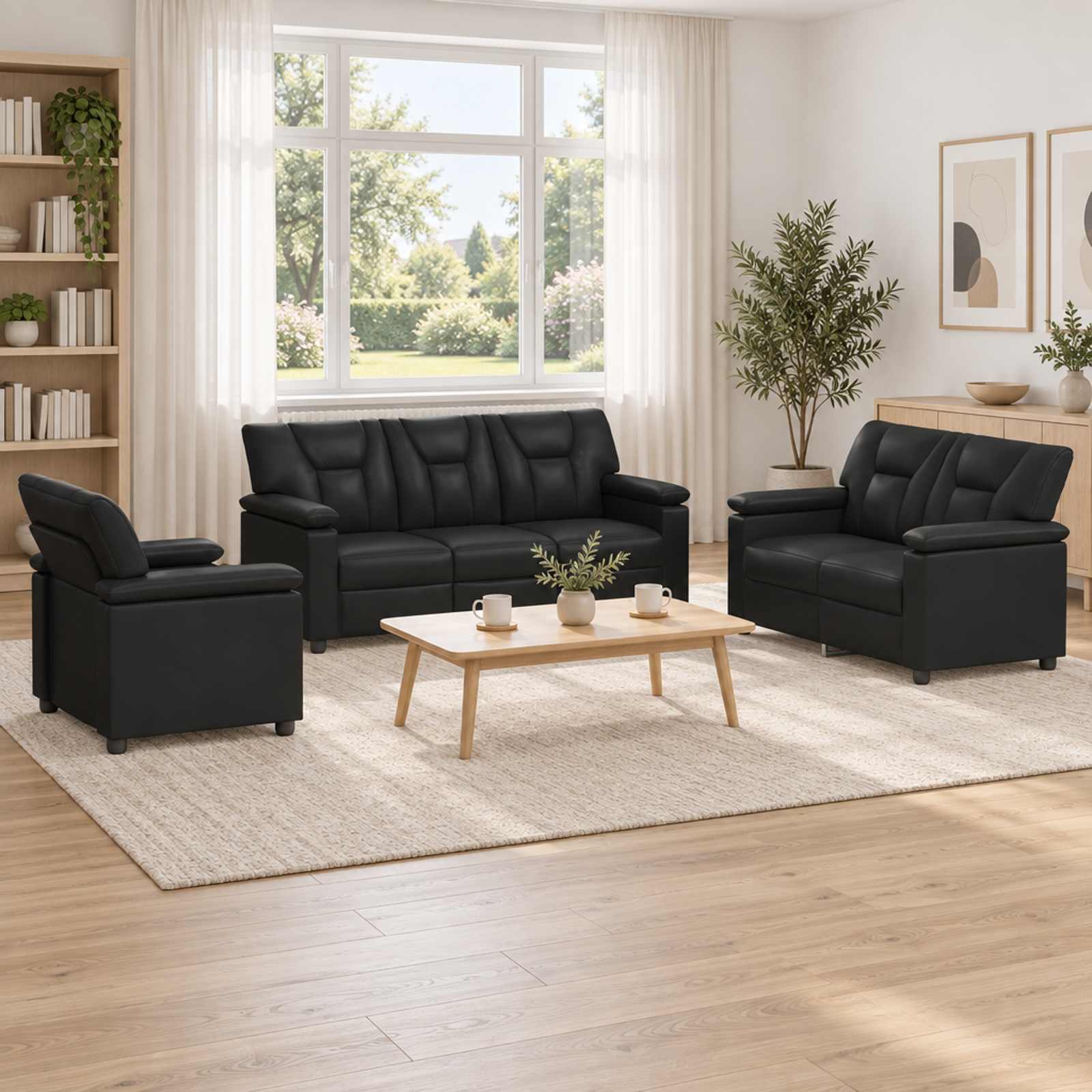 3430542_1.jpg vidaXL Sada pohoviek 3 pcs Čierna Umelá koža – Obrázok 1