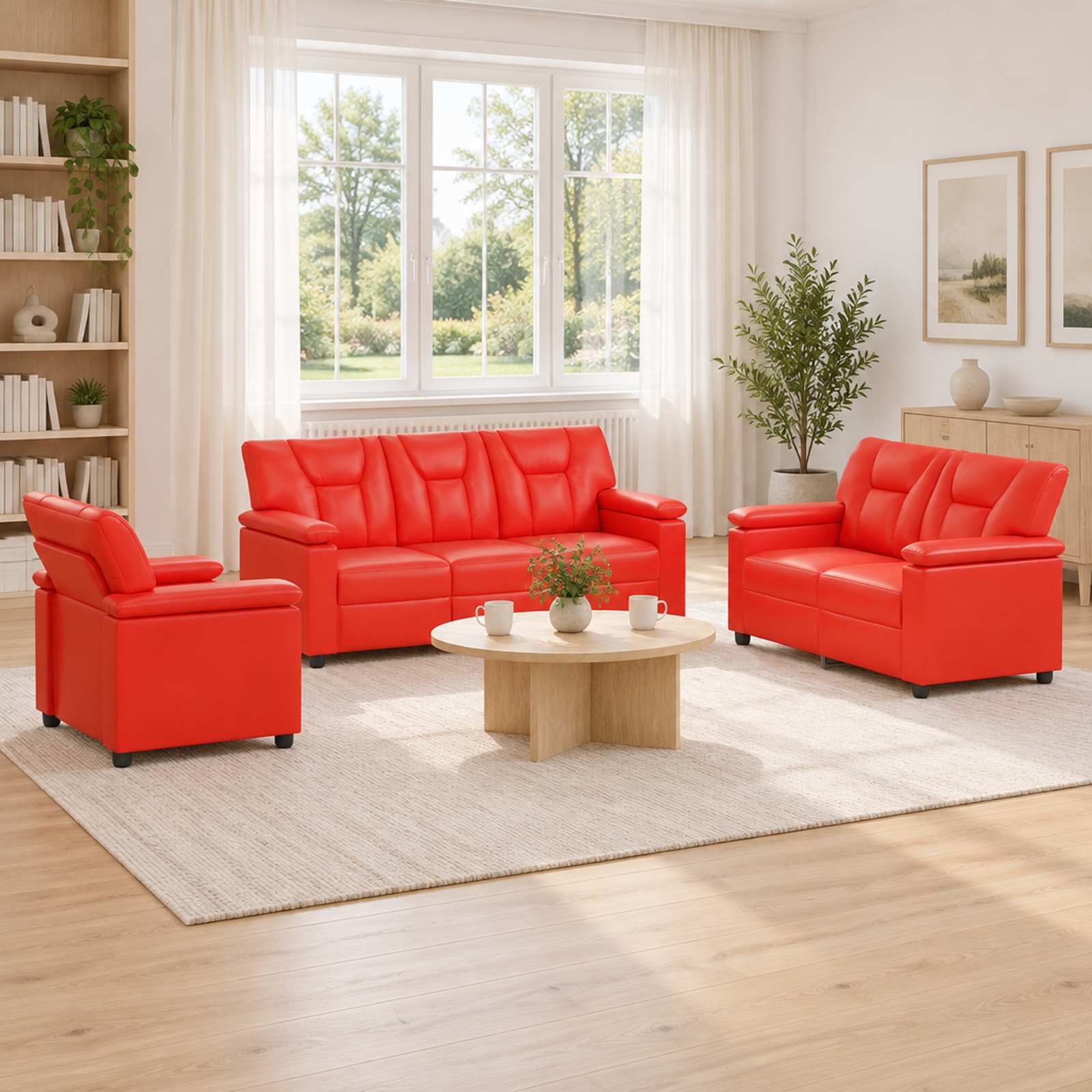 3430547_1.jpg vidaXL Sada pohoviek 3 pcs Červená Umelá koža – Obrázok 1