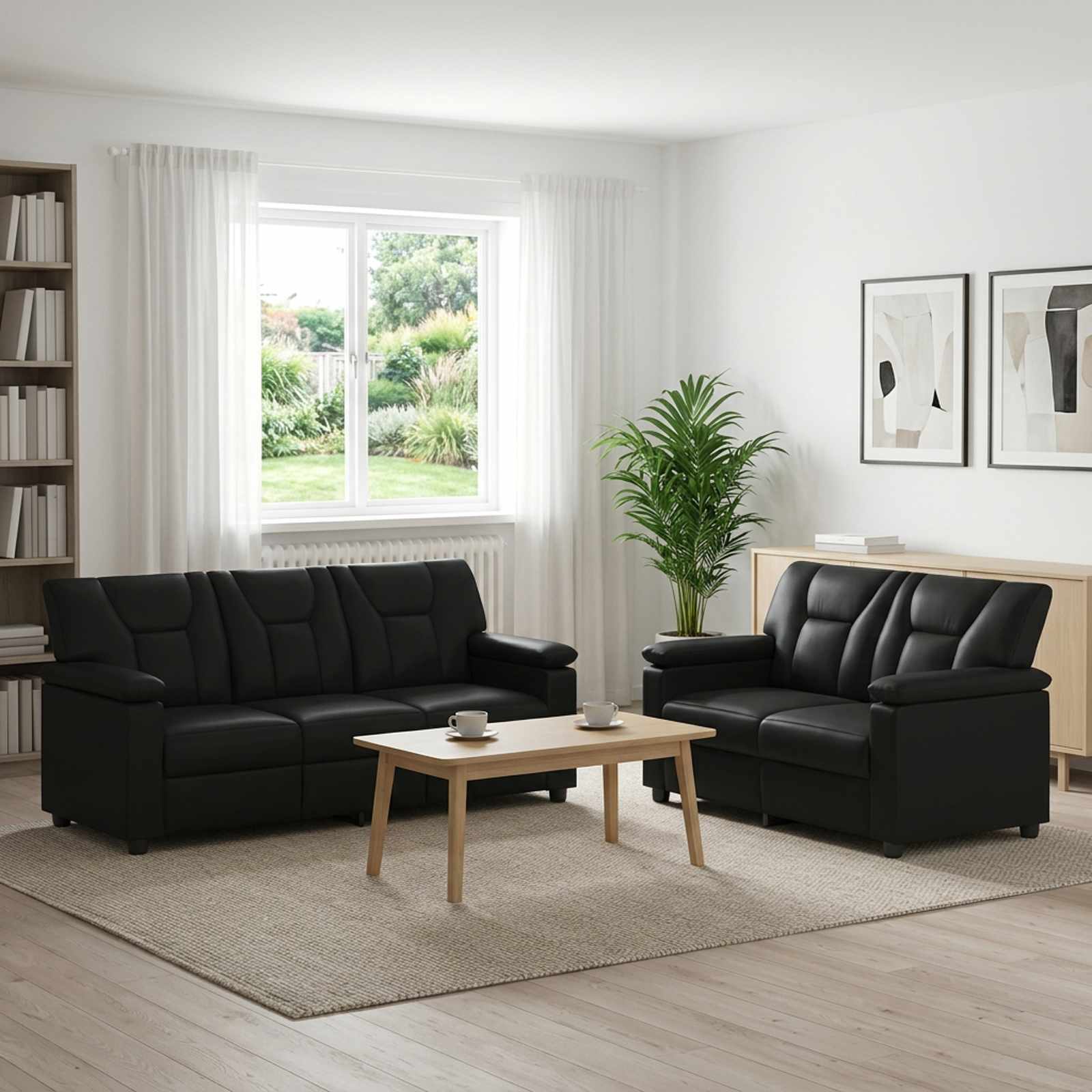 3430558_1.jpg vidaXL Sada pohoviek 2 pcs Čierna Umelá koža – Obrázok 1