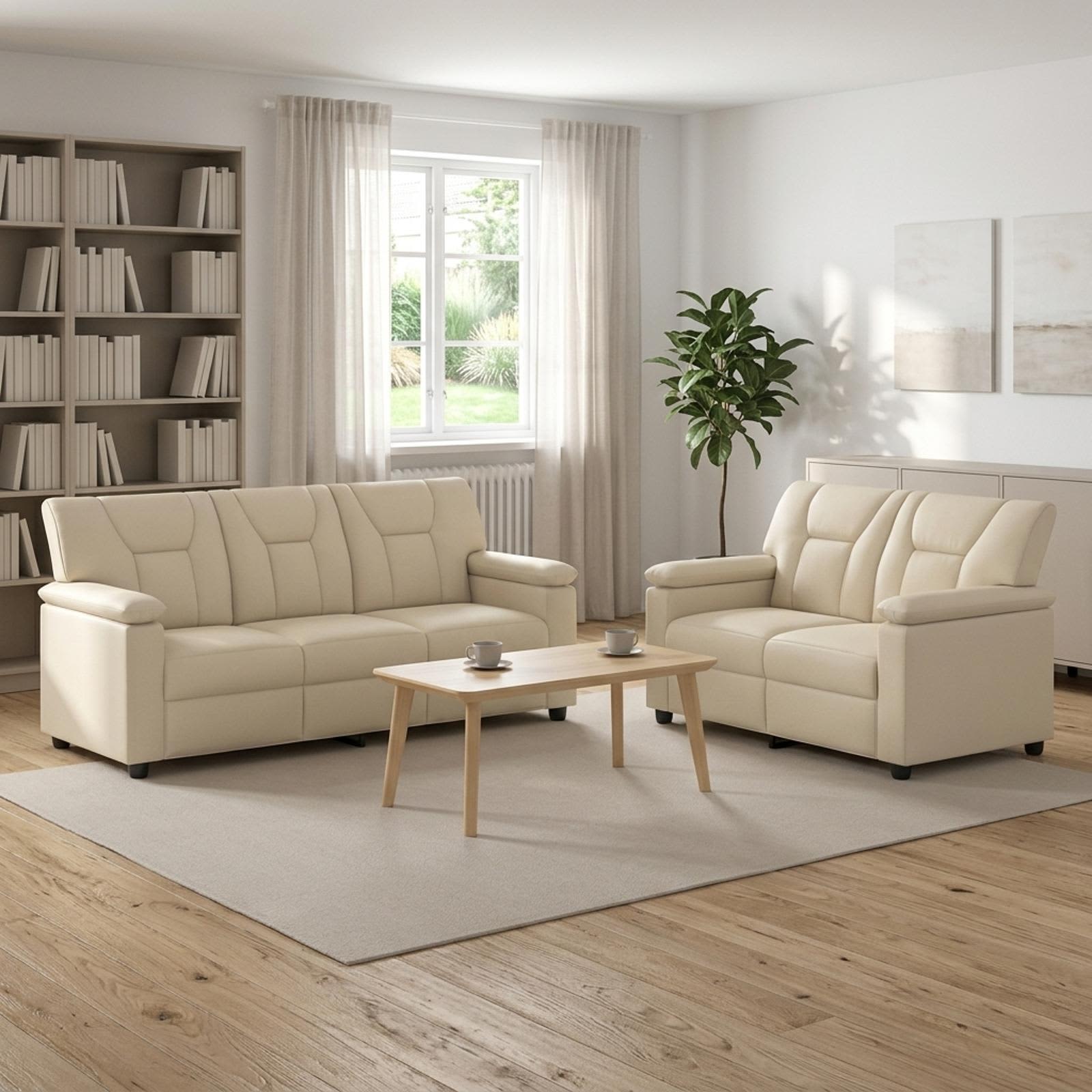 3430559_1.jpg vidaXL Sada pohoviek 2 pcs Krémová Umelá koža – Obrázok 1
