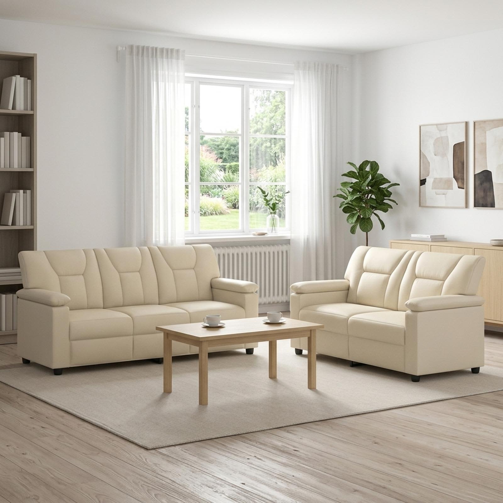 3430567_1.jpg vidaXL Sada pohoviek 2 pcs Krémová Umelá koža – Obrázok 1