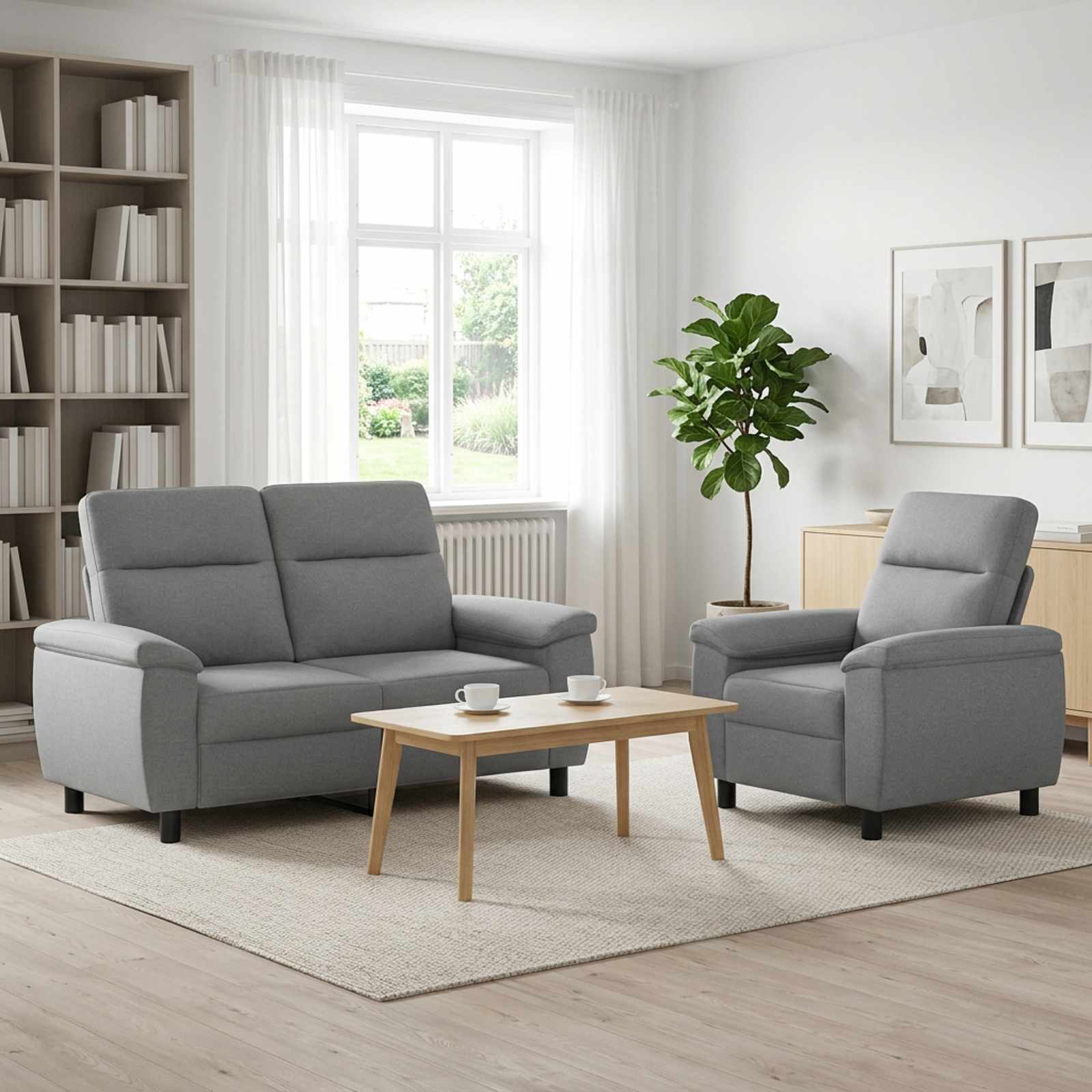 3430574_1.jpg vidaXL Sada pohoviek 2 pcs Svetlosivá Látka – Obrázok 1