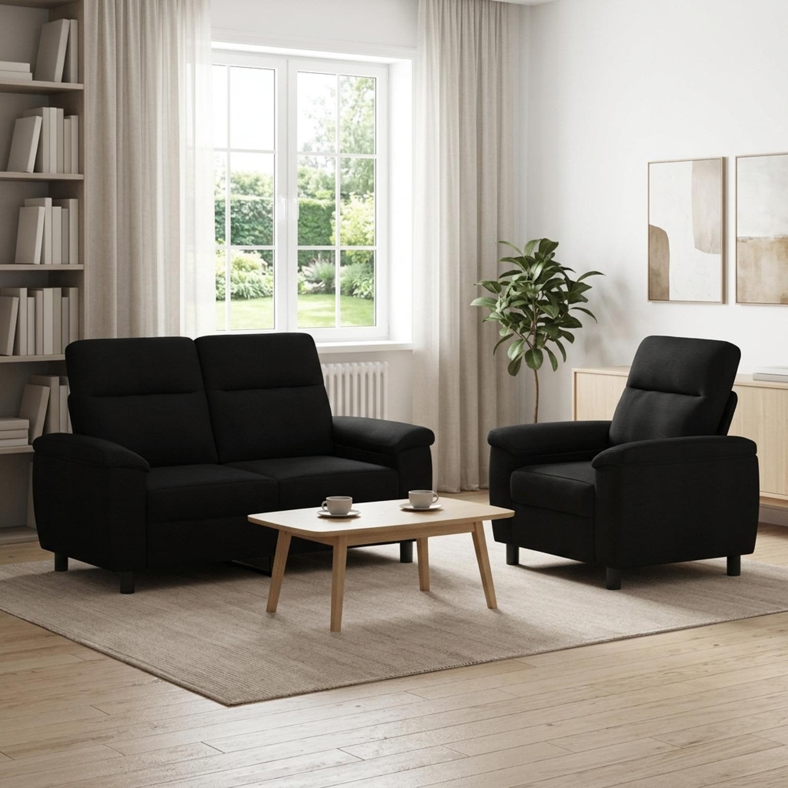 3430576_1.jpg vidaXL Sada pohoviek 2 pcs Čierna Látka – Obrázok 1