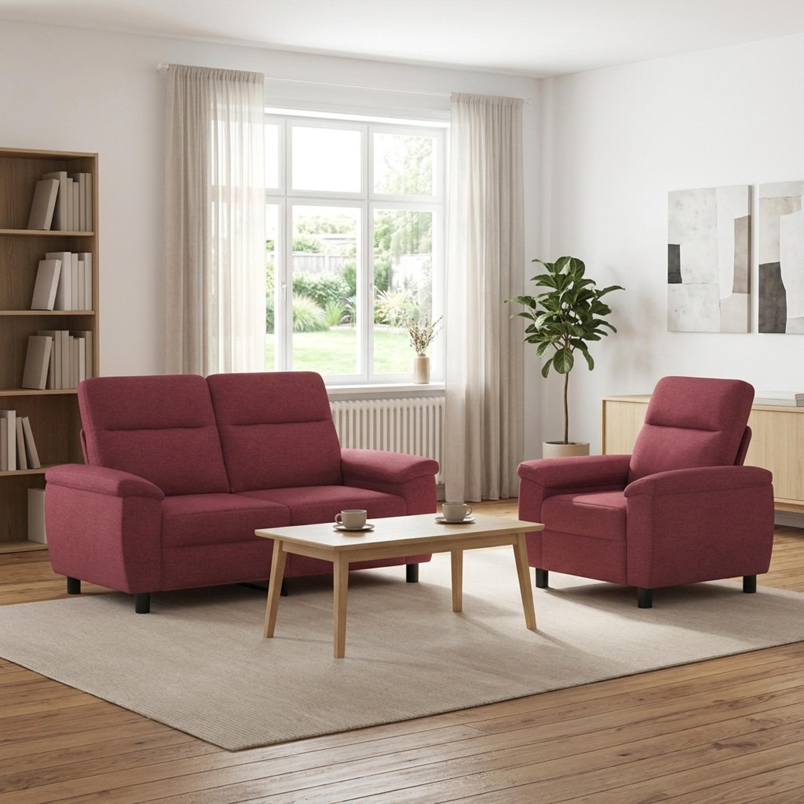 3430577_1.jpg vidaXL Sada pohoviek 2 pcs Víno červené Látka – Obrázok 1