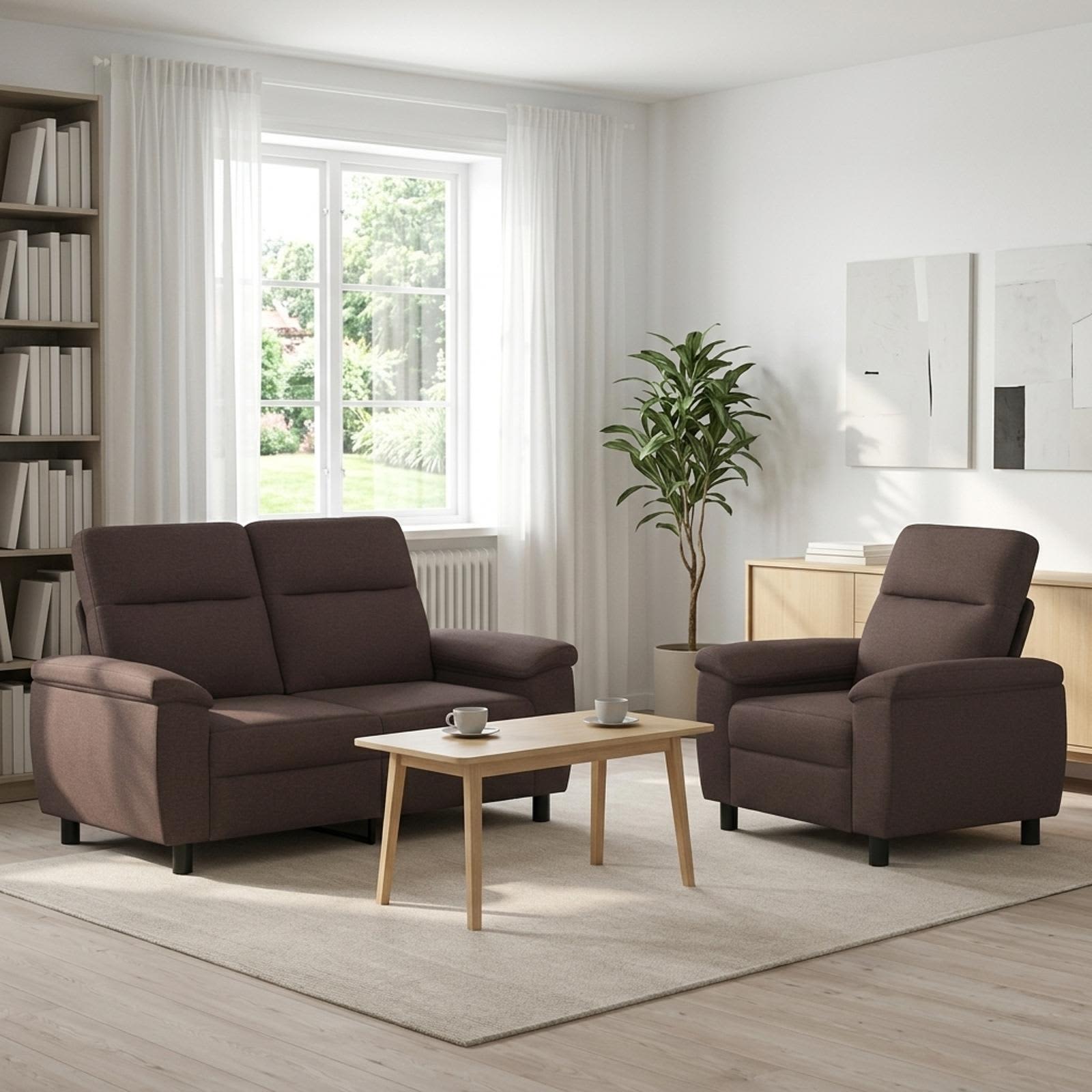 3430578_1.jpg vidaXL Sada pohoviek 2 pcs Tmavohnedá Látka – Obrázok 1
