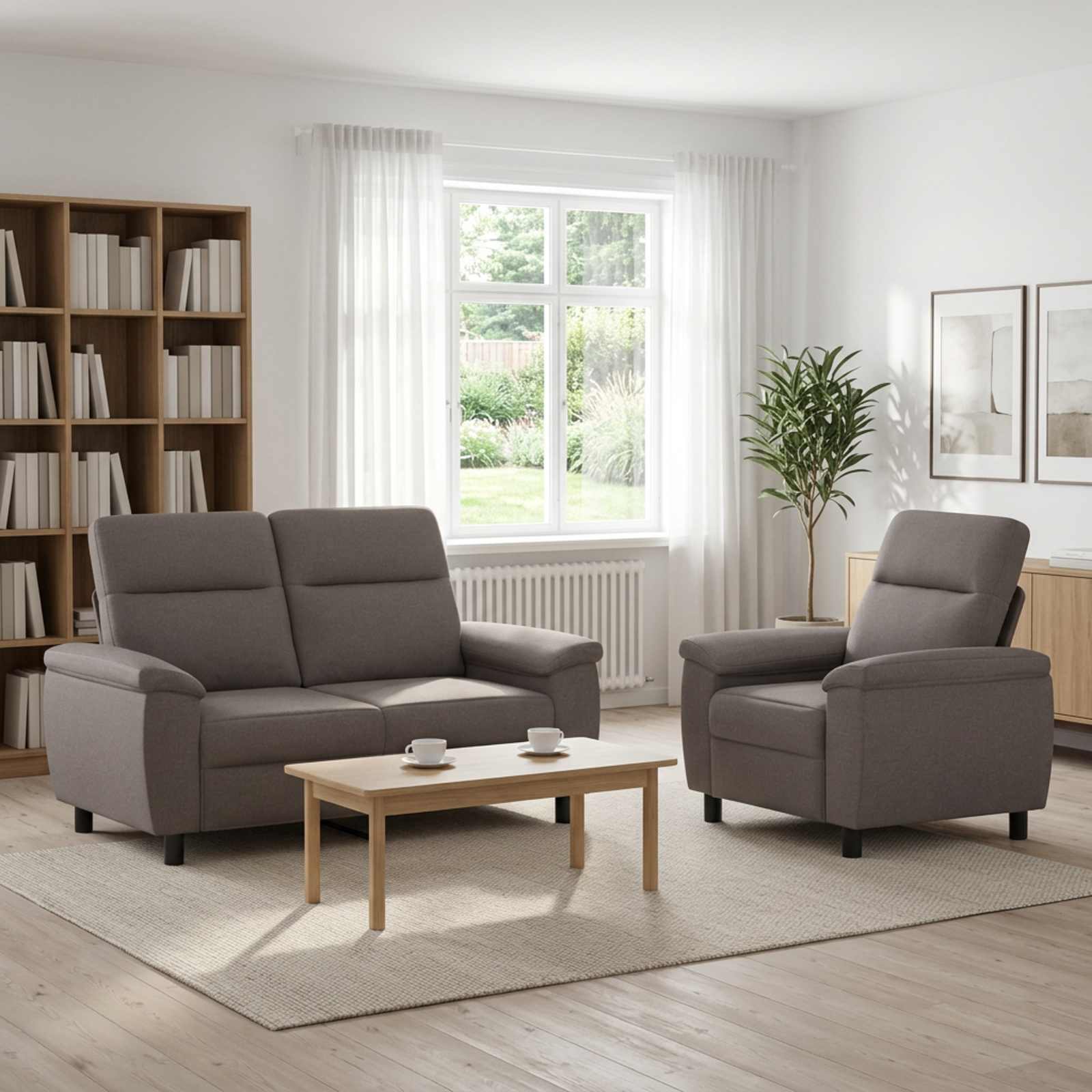 3430580_1.jpg vidaXL Sada pohoviek 2 pcs Sivohnedá Látka – Obrázok 1