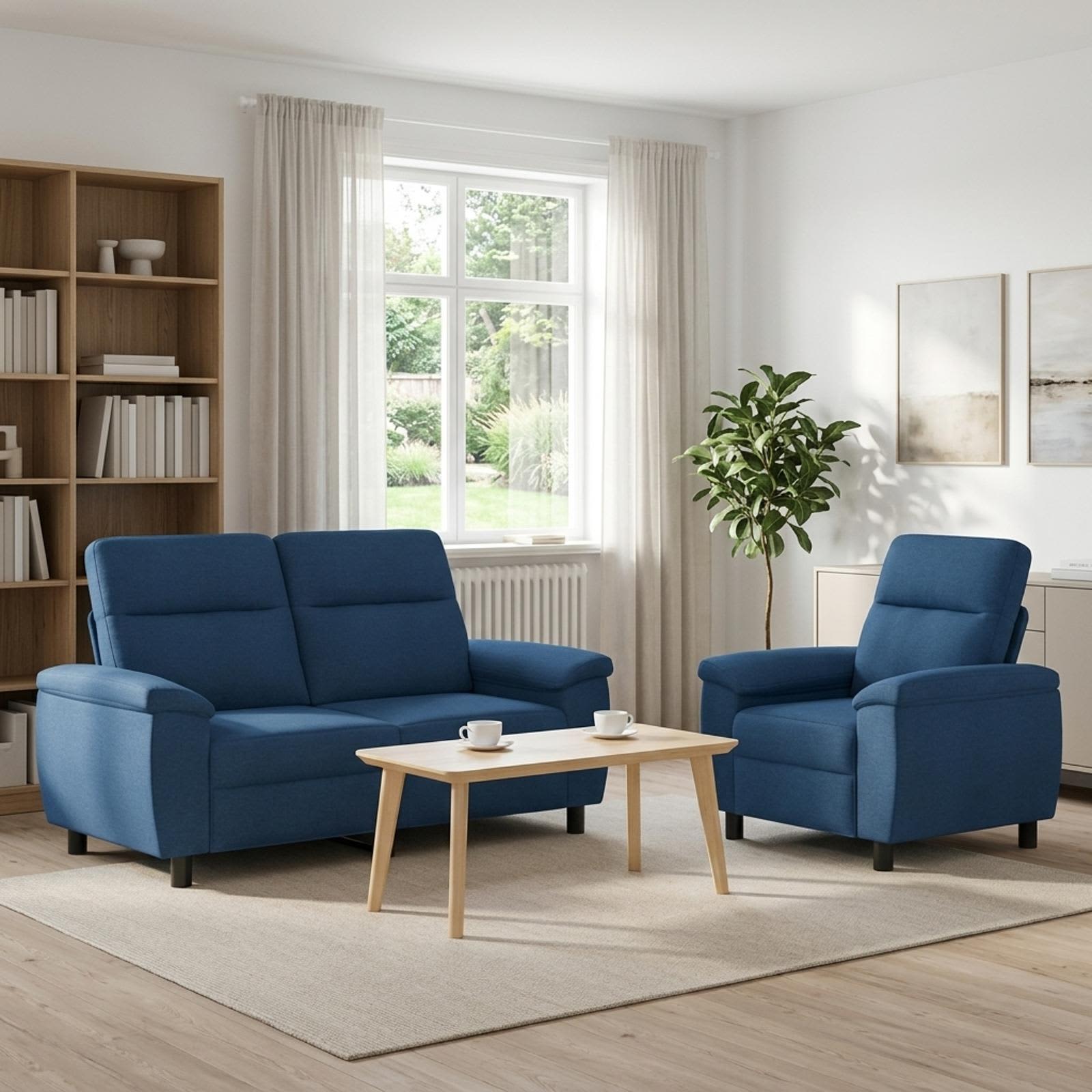 3430582_1.jpg vidaXL Sada pohoviek 2 pcs Modrá Látka – Obrázok 1