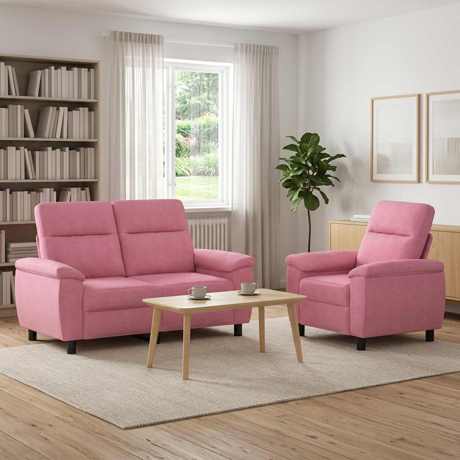 3430586_1.jpg vidaXL Sada pohoviek 2 pcs Ružová Látka – Obrázok 1