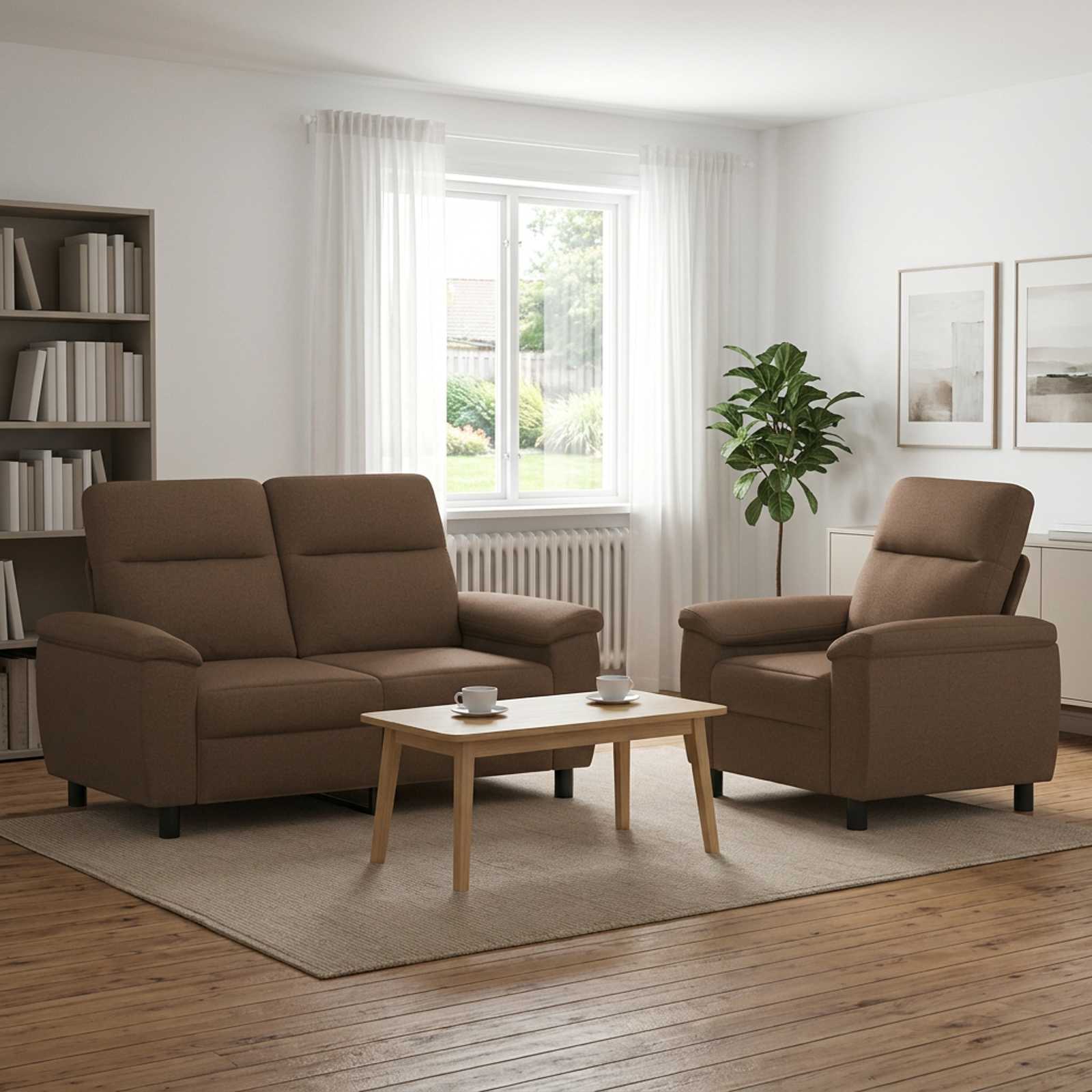 3430588_1.jpg vidaXL Sada pohoviek 2 pcs Hnedá Látka – Obrázok 1