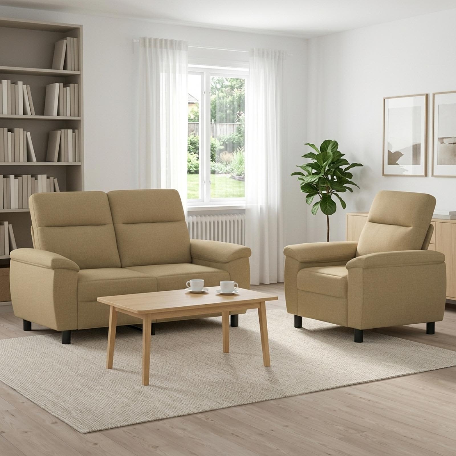 3430592_1.jpg vidaXL Sada pohoviek 2 pcs Svetlohnedá Látka – Obrázok 1