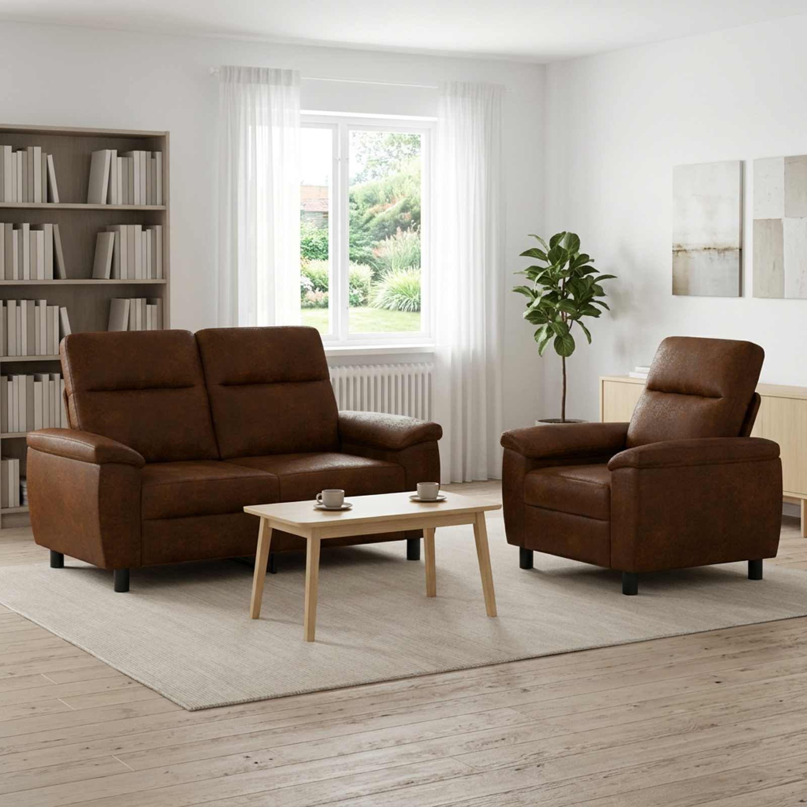 3430593_1.jpg vidaXL Sada pohoviek 2 pcs Hnedá Faux semišová koža – Obrázok 1