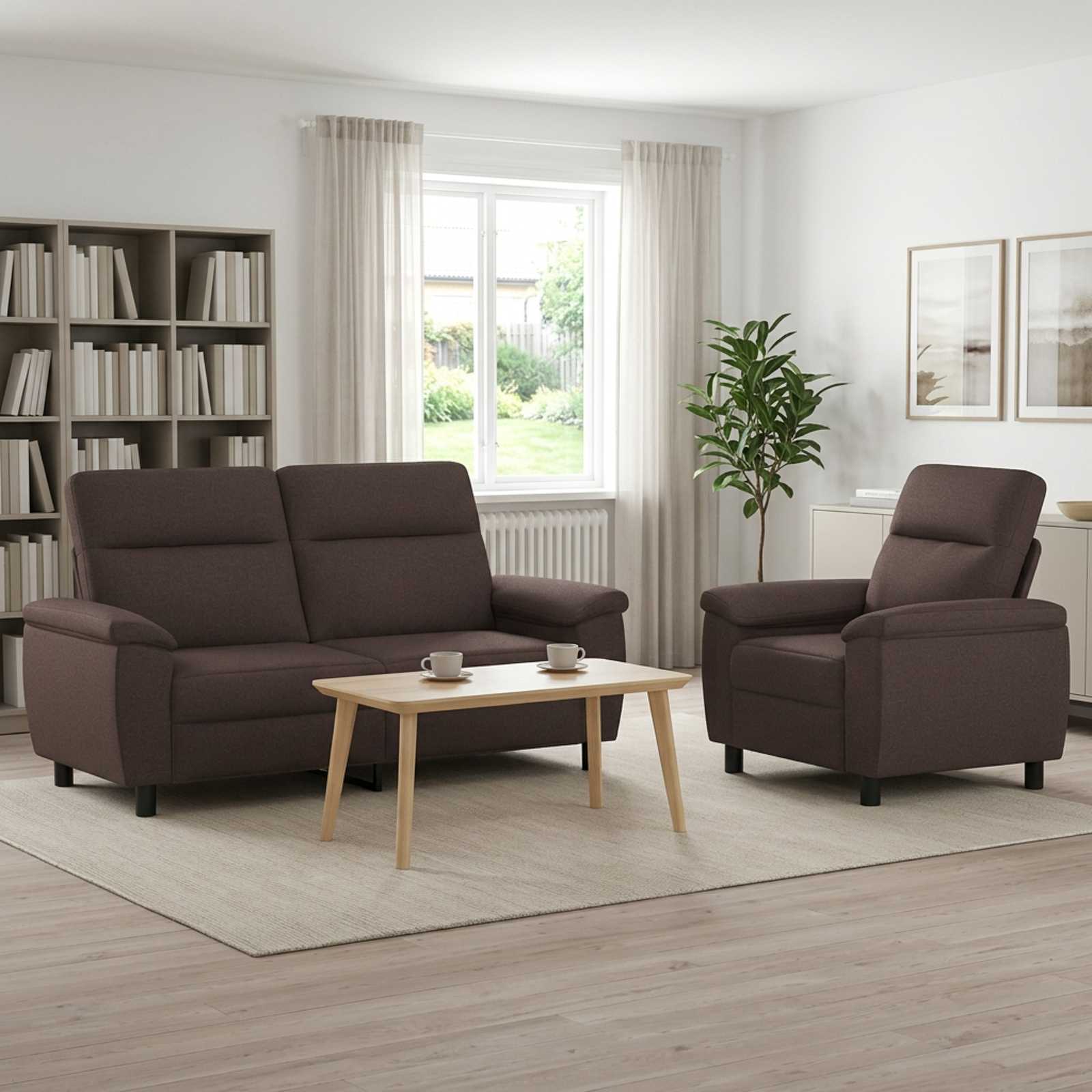 3430601_1.jpg vidaXL Sada pohoviek 2 pcs Tmavohnedá Látka – Obrázok 1