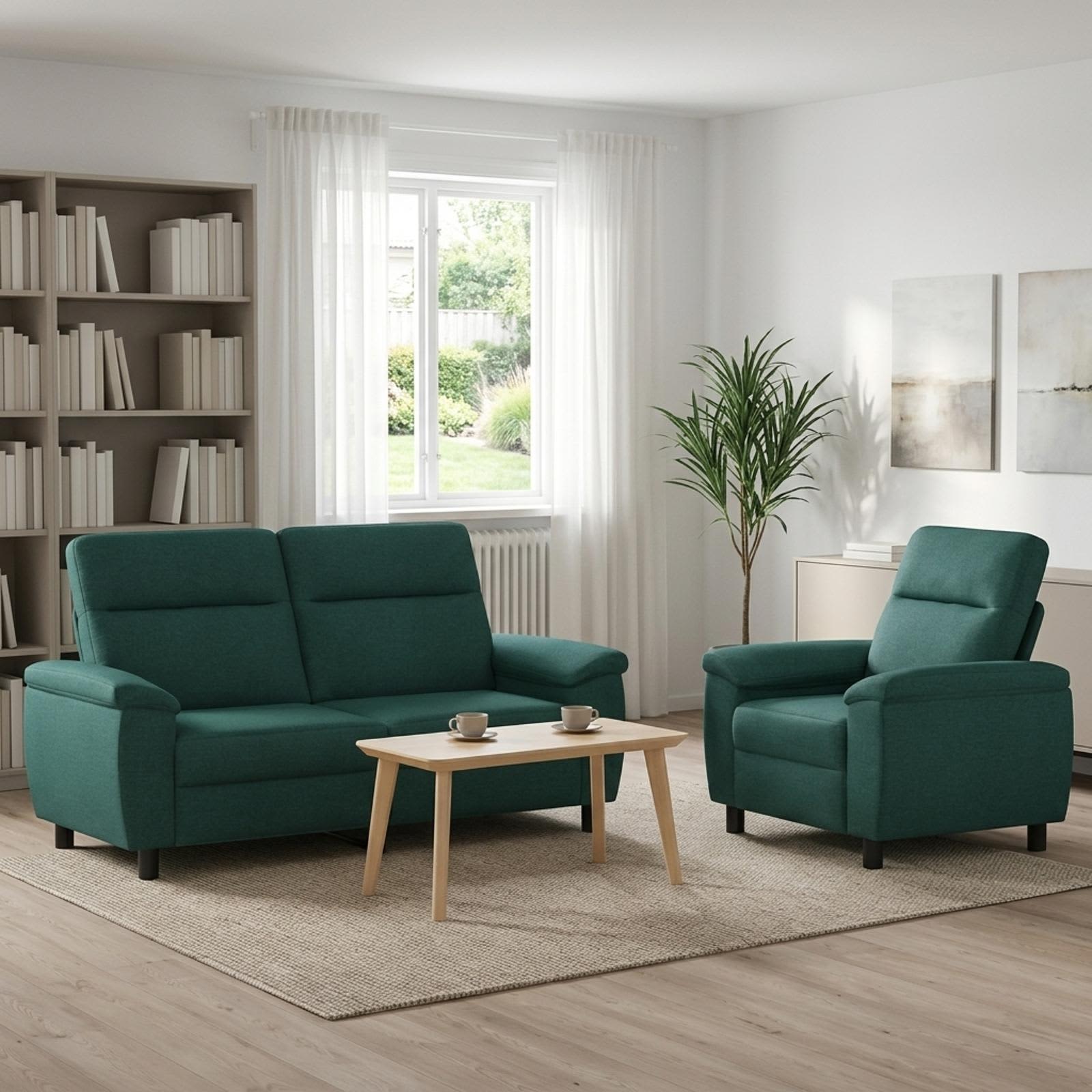 3430602_1.jpg vidaXL Sada pohoviek 2 pcs Tmavozelená Látka – Obrázok 1