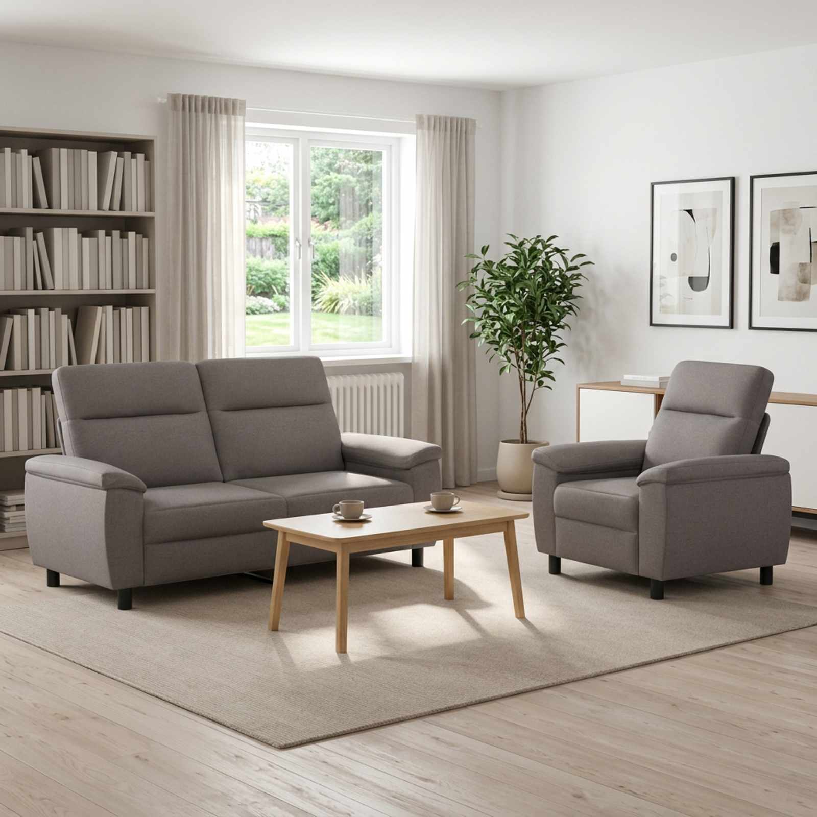 3430603_1.jpg vidaXL Sada pohoviek 2 pcs Sivohnedá Látka – Obrázok 1