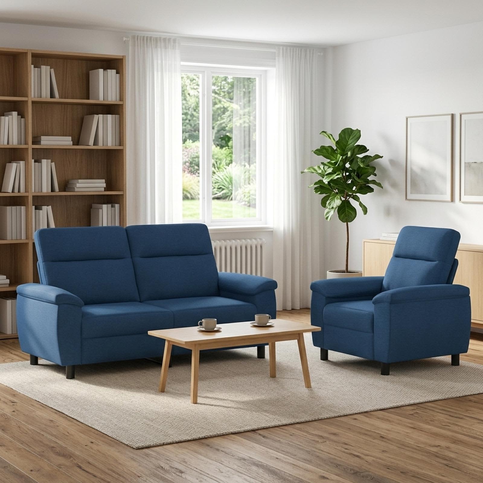 3430605_1.jpg vidaXL Sada pohoviek 2 pcs Modrá Látka – Obrázok 1