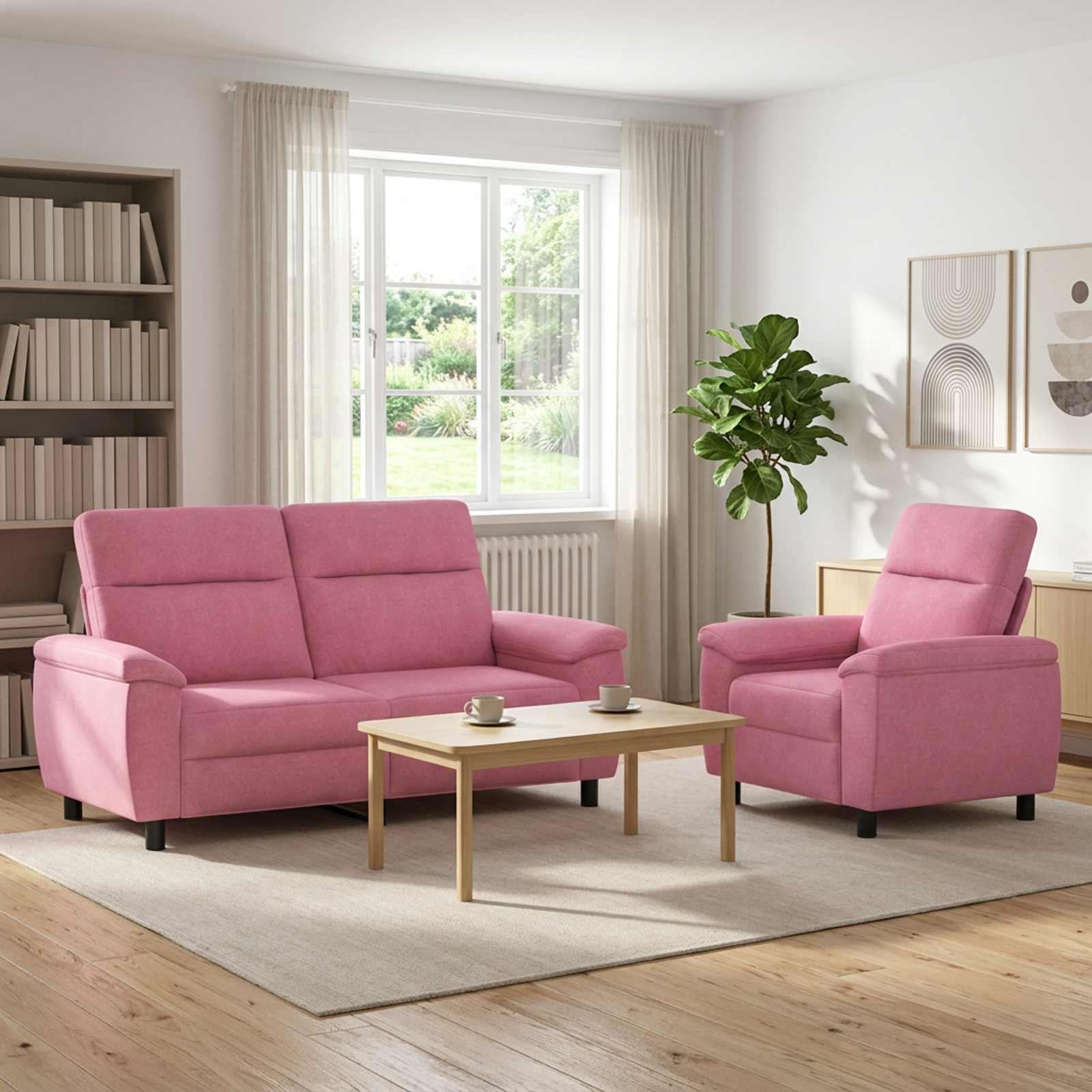 3430609_1.jpg vidaXL Sada pohoviek 2 pcs Ružová Látka – Obrázok 1