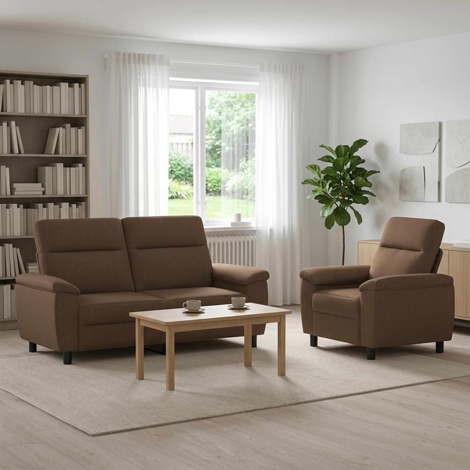 3430611_1.jpg vidaXL Sada pohoviek 2 pcs Hnedá Látka – Obrázok 1