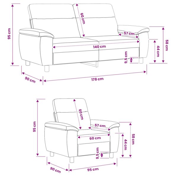 vidaXL Sada pohoviek 2 pcs Hnedá Látka – Obrázok 8