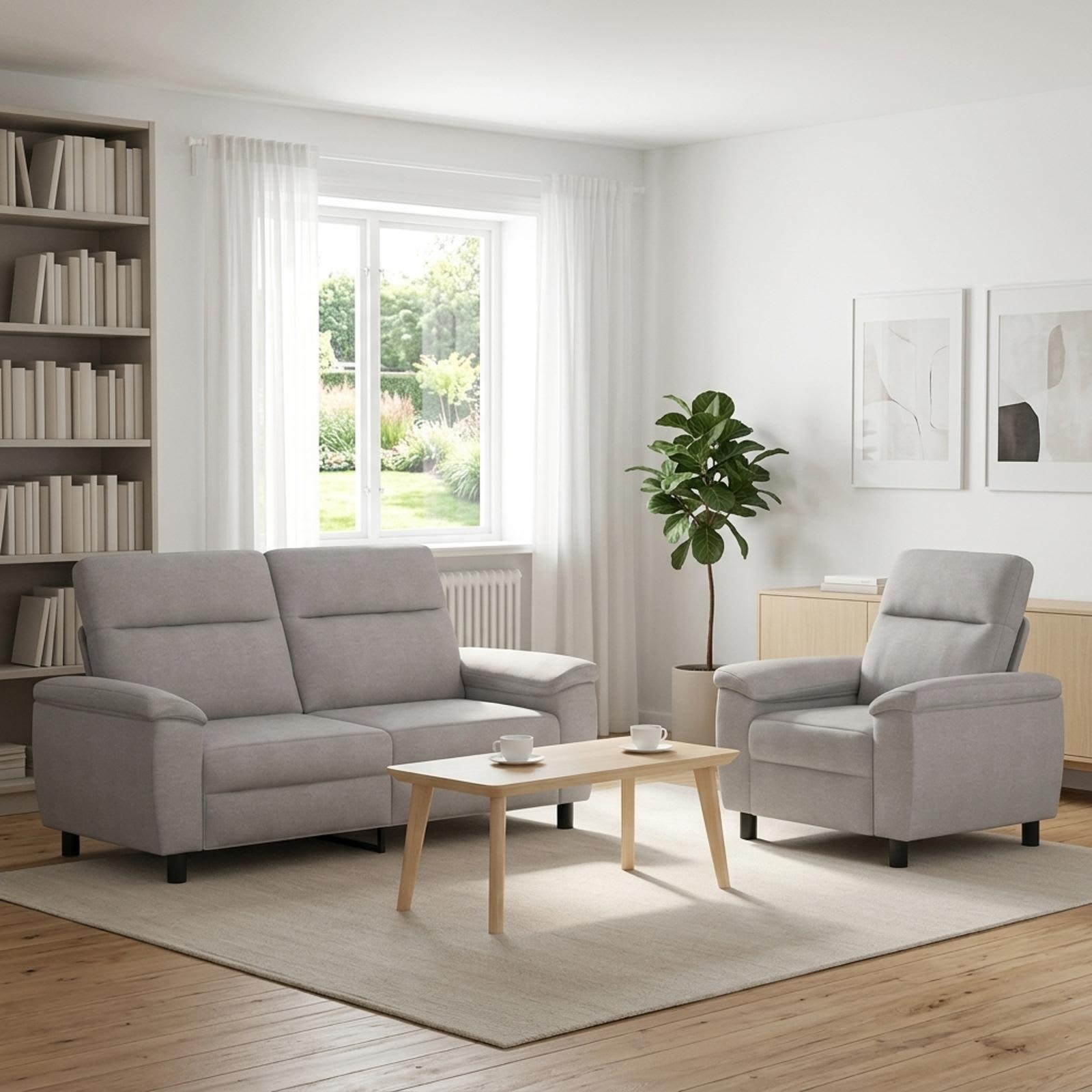 3430612_1.jpg vidaXL Sada pohoviek 2 pcs Oblá šedá Látka – Obrázok 1