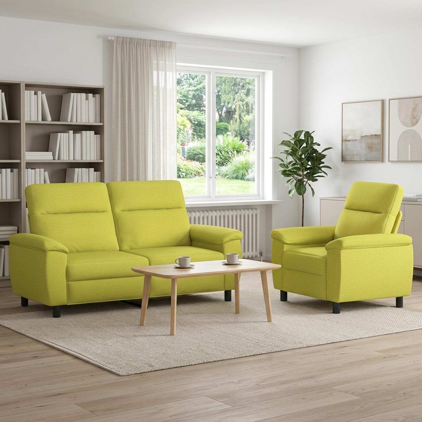3430614_1.jpg vidaXL Sada pohoviek 2 pcs Svetlo zelená Látka – Obrázok 1