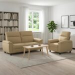 vidaXL Sada pohoviek 2 pcs Svetlohnedá Látka