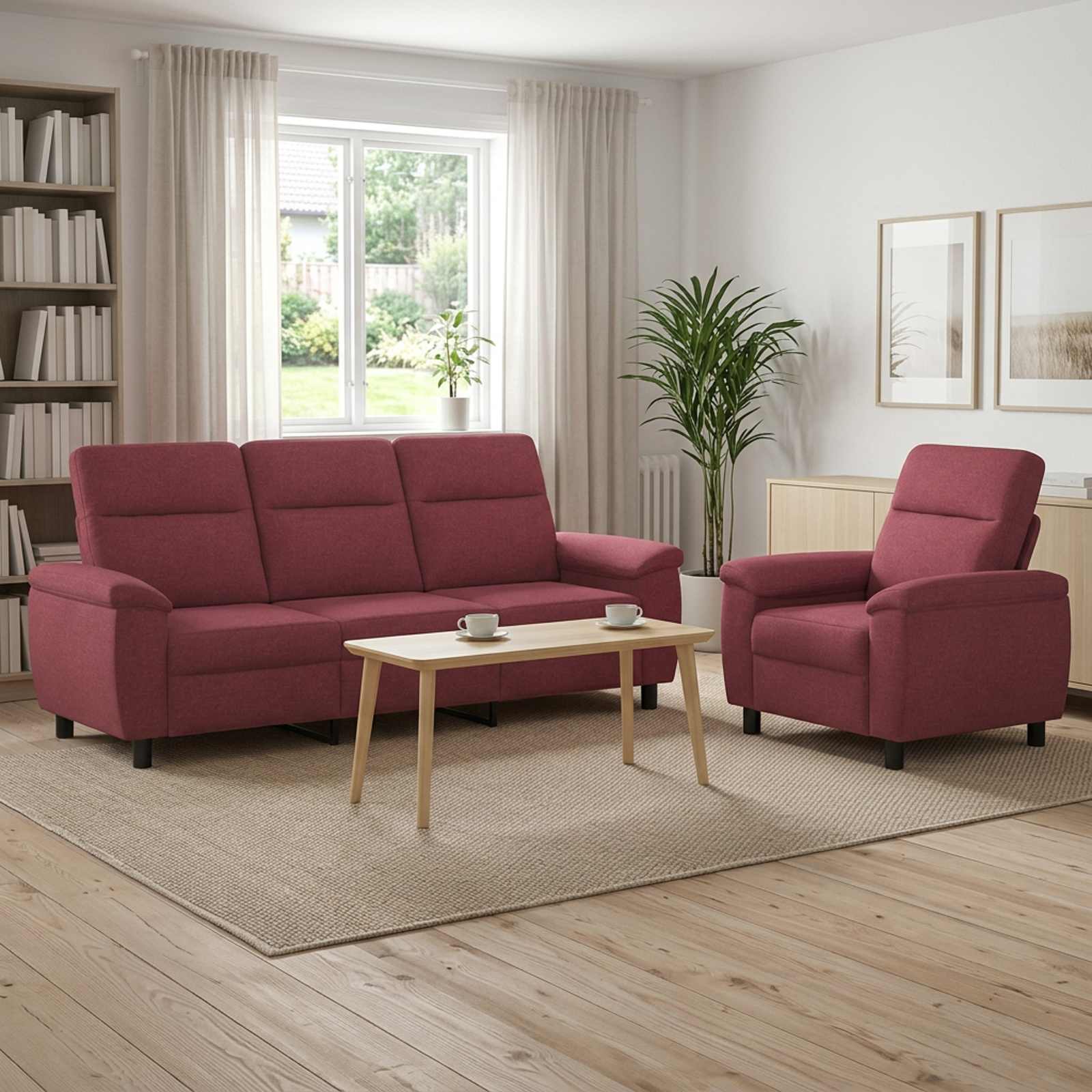 3430623_1.jpg vidaXL Sada pohoviek 2 pcs Víno červené Látka – Obrázok 1
