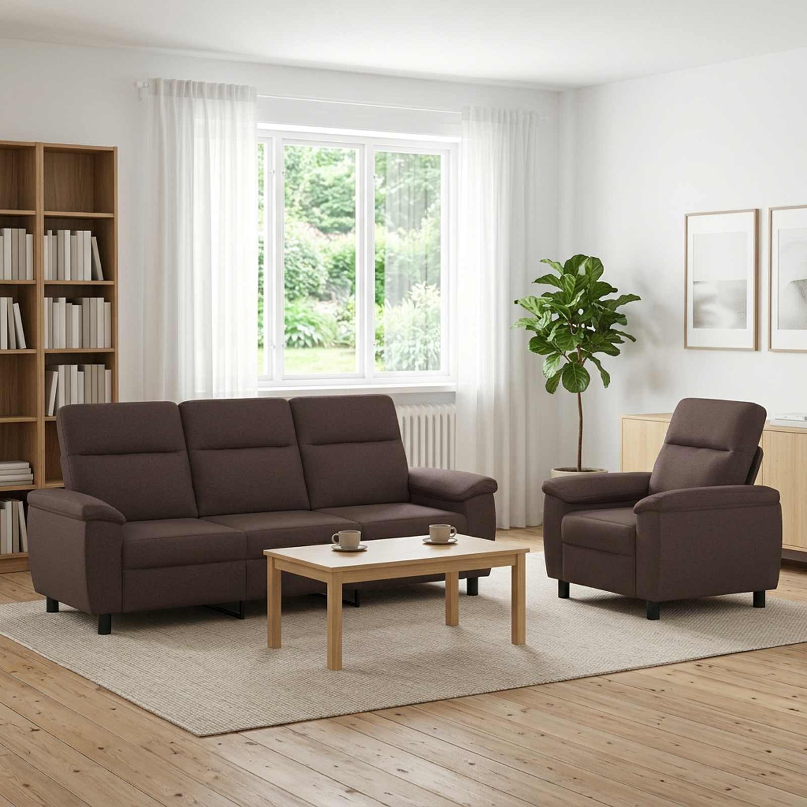 3430624_1.jpg vidaXL Sada pohoviek 2 pcs Tmavohnedá Látka – Obrázok 1