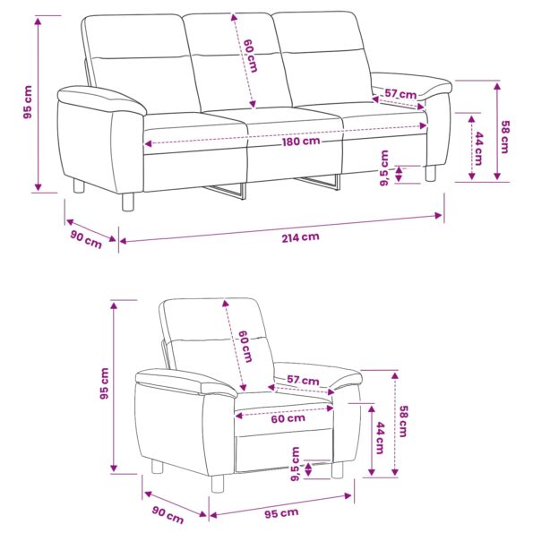 vidaXL Sada pohoviek 2 pcs Sivohnedá Látka – Obrázok 8