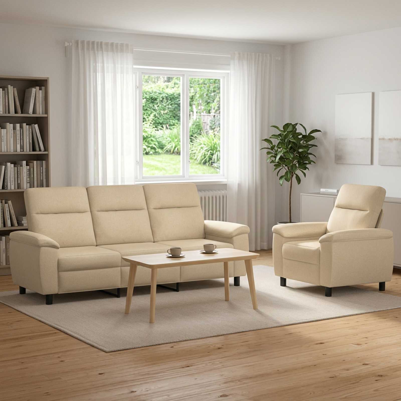 3430627_1.jpg vidaXL Sada pohoviek 2 pcs Krémová Látka – Obrázok 1