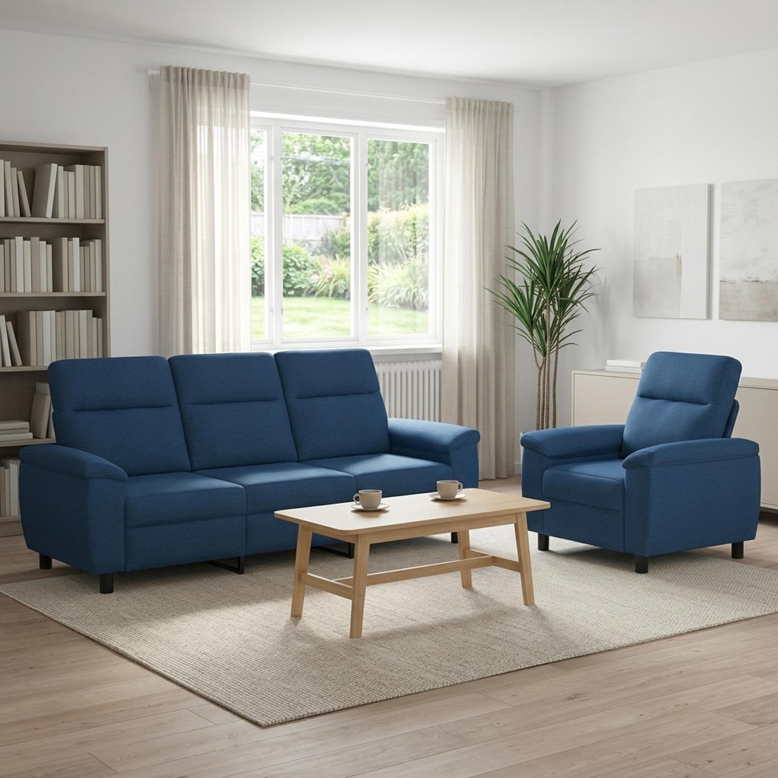 3430628_1.jpg vidaXL Sada pohoviek 2 pcs Modrá Látka – Obrázok 1